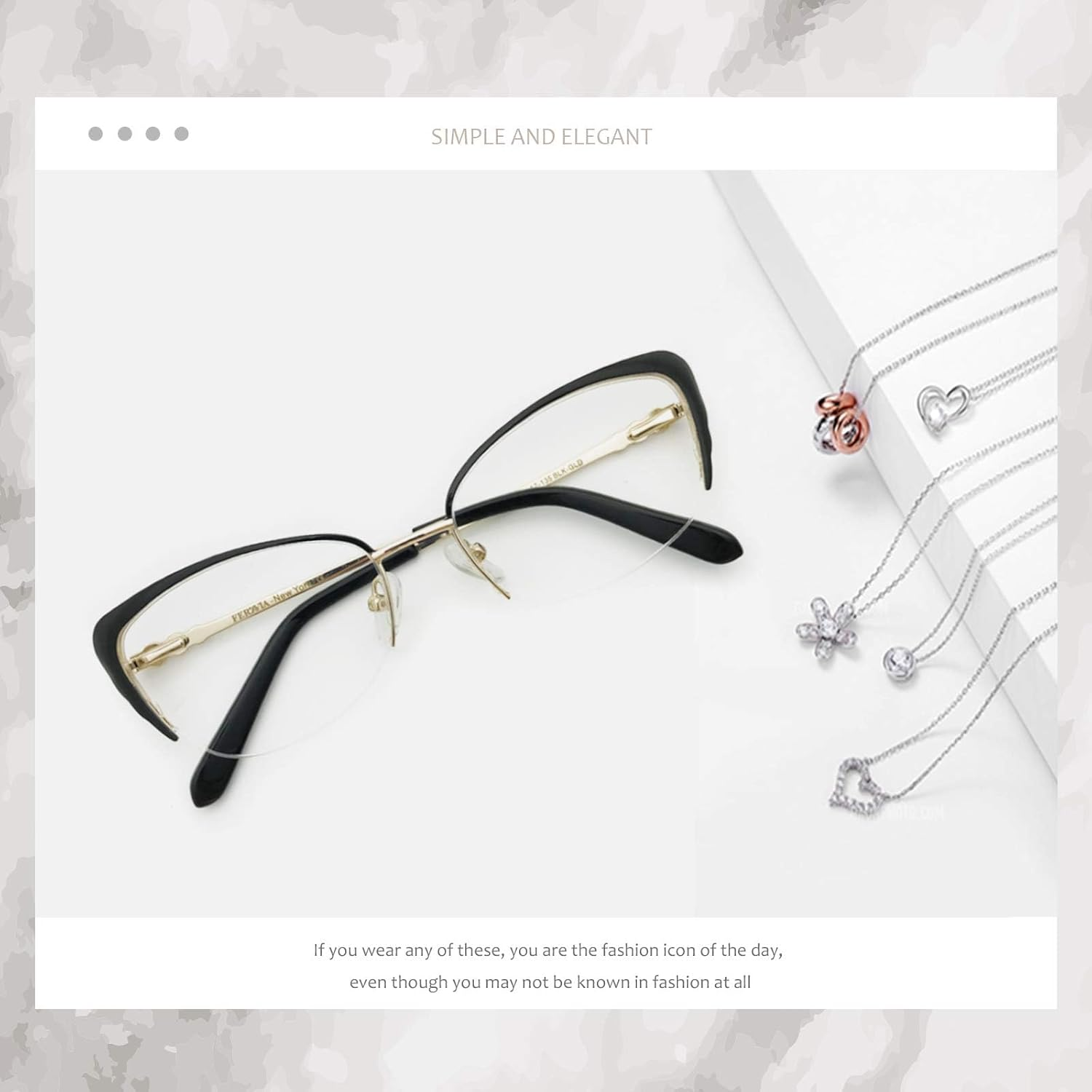 Women Glasses Stylish Half Frame with Rhinestone Cateye Eyeglasses image number 4