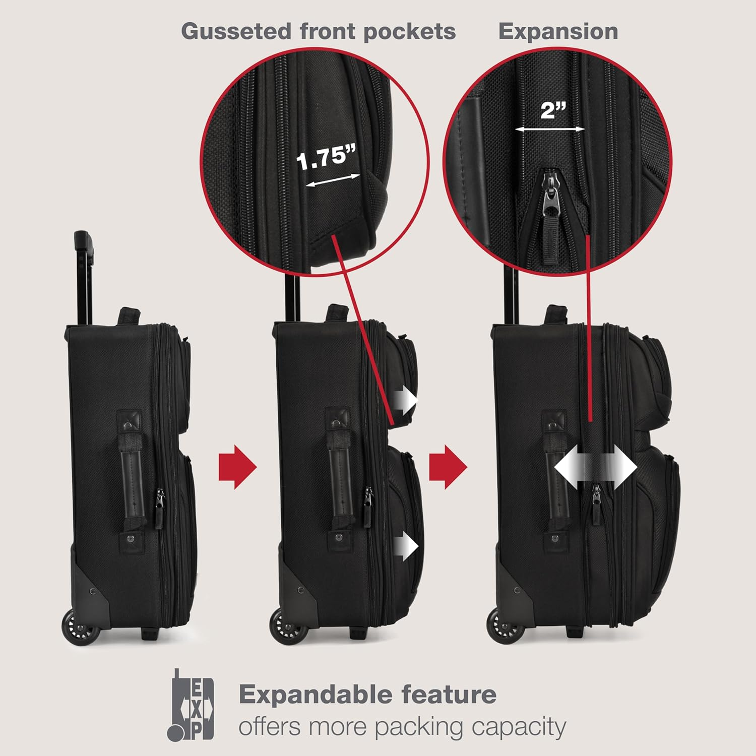 U.S. Traveler Rio Rugged Fabric Expandable Carry-On Luggage Set, Black, 2 Wheel, Rio Lightweight Carry-On Suitcase 20" Softside Expandable Design, Durable, Business and Travel - Black image number 5