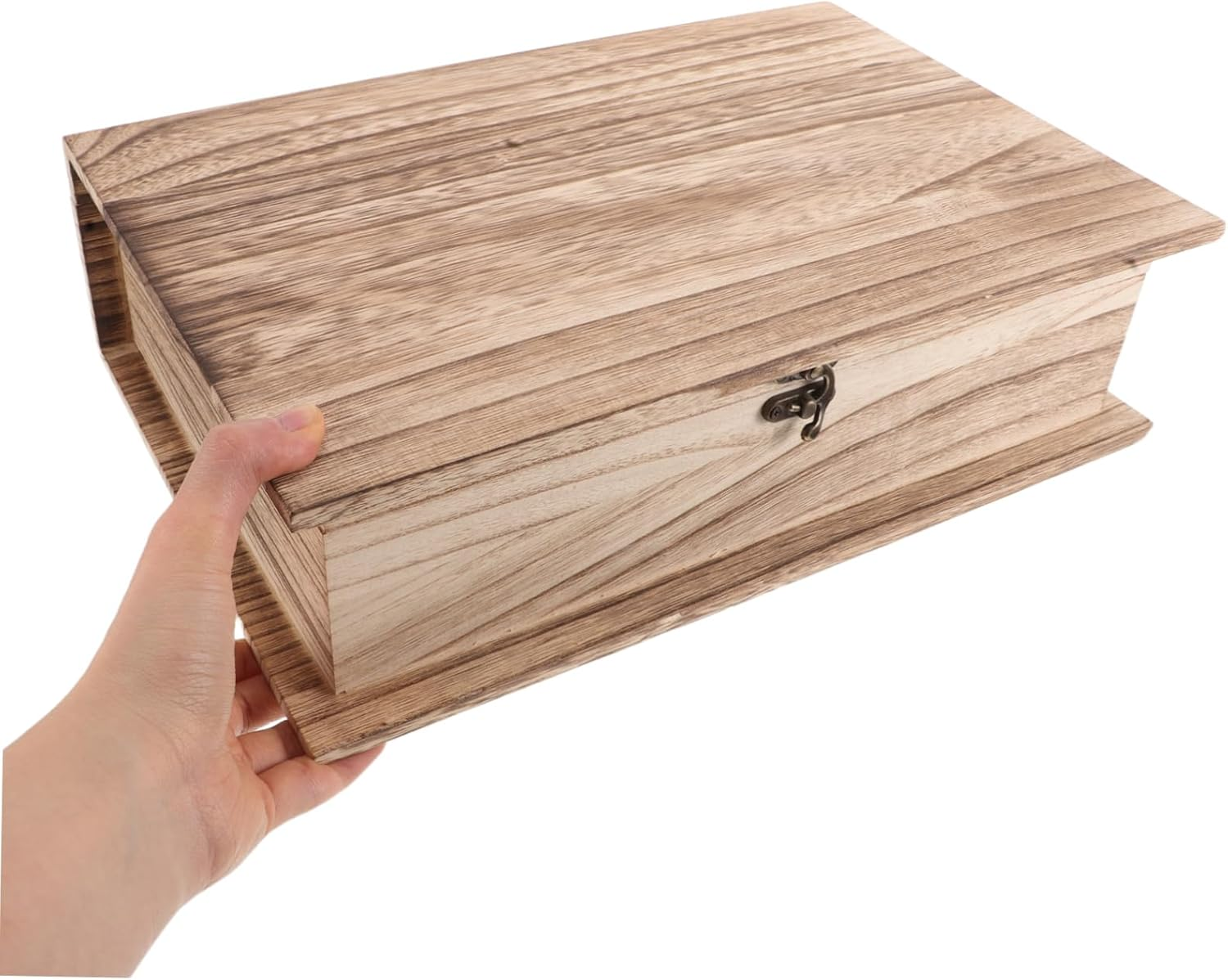 Vintage Wooden Book Storage Box Large Rectangular Keepsake Box Hinged Lid Clasp Lock Rustic Prayer Memorial Storage Case for Home and Office image number 1