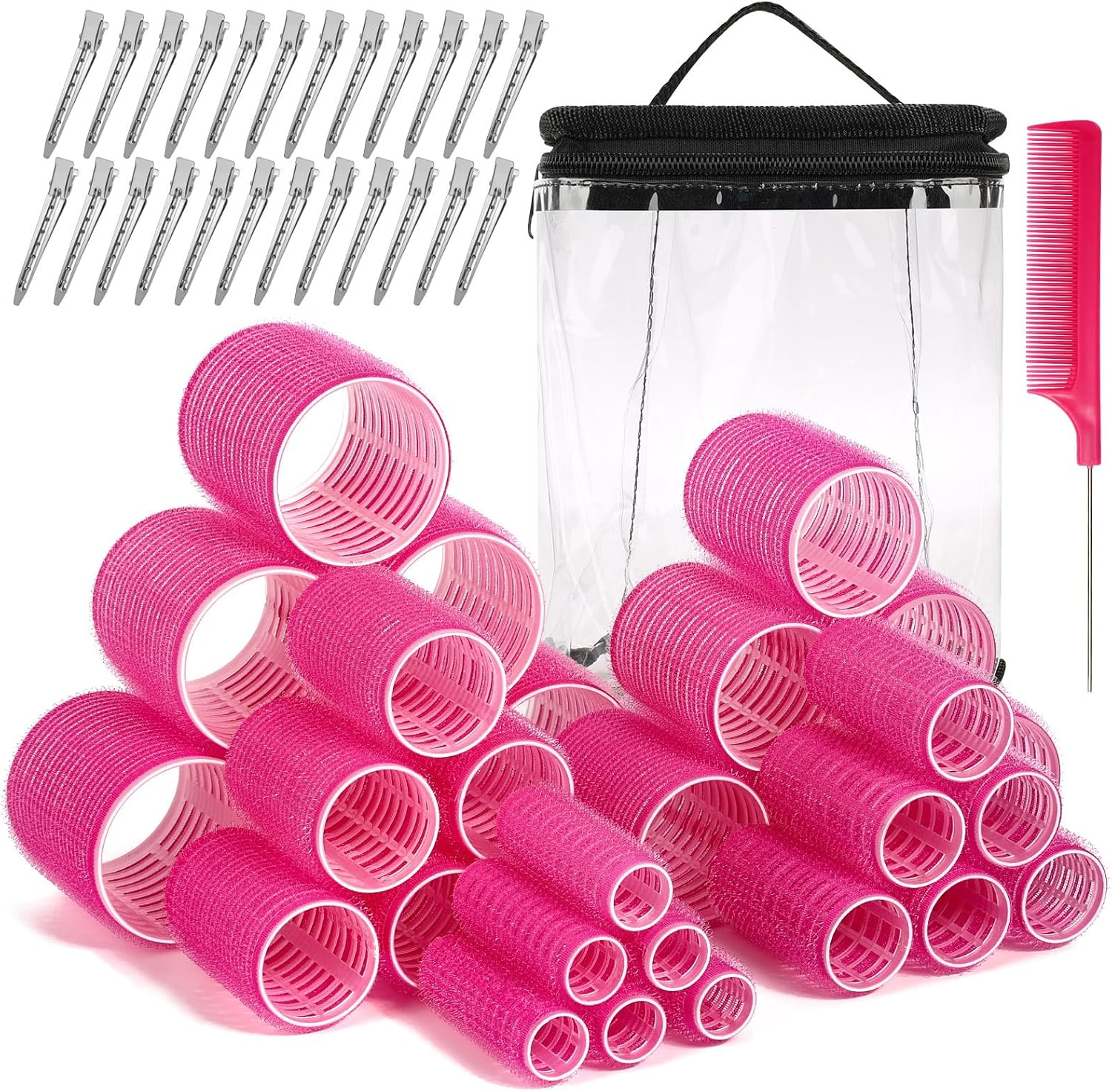56 Pcs Hair Rollers Set for Blowout Look Long Hair, 30Pcs Rollers Hair Curlers in 5 Sizes with 24 Pcs Hair Clips and Storage Bag for Long Medium Short Hair Volume image number 3