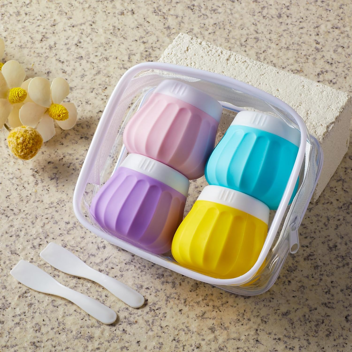 INSFIT Travel Containers for Toiletries, Silicone Cream Jars TSA Approved Travel Size Containers, BPA Free Leak Proof Accessories with Lid for Cosmetic Lotion Face Cream image number 4