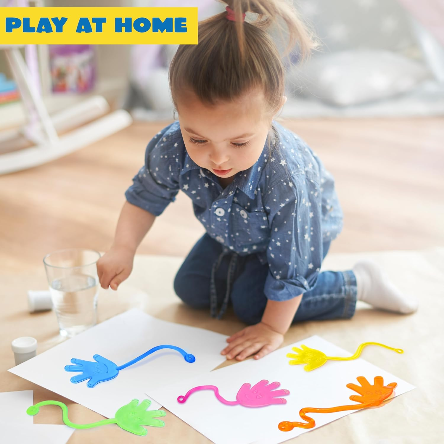 JOYIN Large 24Pcs Glitter Sticky Hands Party Favors, Party Table Favors Set for Kids, Holiday Traditions, Classroom Treasure Box Carnival Prizes Bulk Pinata Stuff Toys image number 6