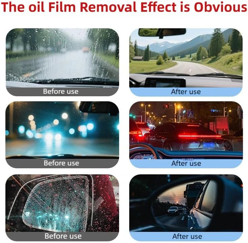 Automotive Oil Film Cleaning Brush,Car Windscreen Cleaner Remover Strong for Windshield & Windows, Anti-Fog Rain Cleaner,Car Glass Cleaner Improves Clarity & Visibility