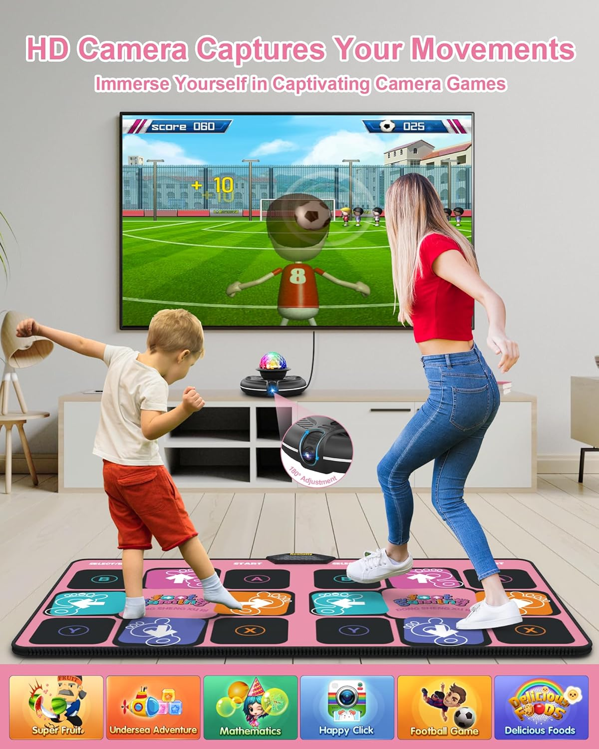 Double Dance Mat, Wireless Dance Mat for TV with Camera, Non-Slip Dance Pad with Wireless Controller, Game Mat Birthday Gifts for Kids Adults Girls Boys (Pink)