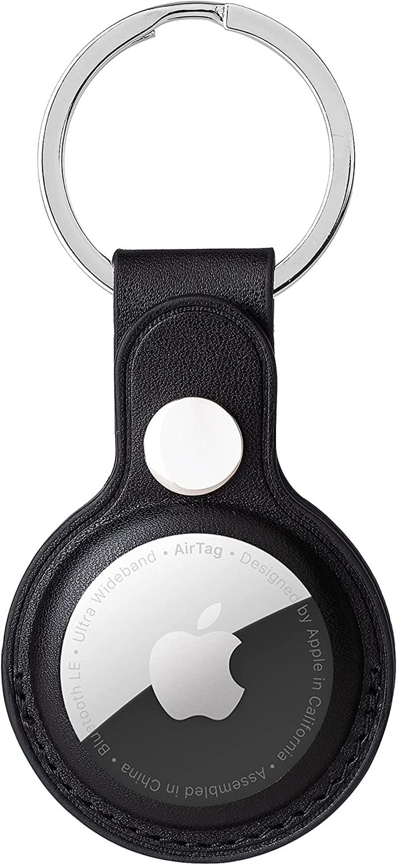 PU Leather Case Cover for Airtag 2021, MH MOIHSING Protective Leather Tracker Holder with Keychain Accessories Skin Cover with Hook Portable Protector Case for Apple Smart Airtags Tracker, Black image number 4