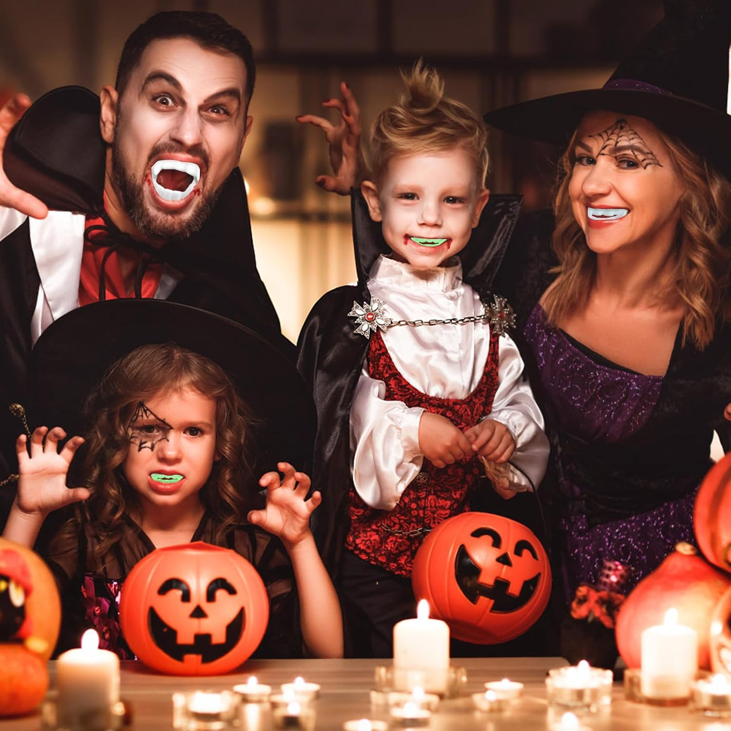 24 Pcs Plastic Vampire Teeth Fake Fangs &ndash; 12 Glow-In-The-Dark and 12 White Vampire Teeth, Halloween Costume Props, Party Supplies and Trick or Treat Accessories image number 6