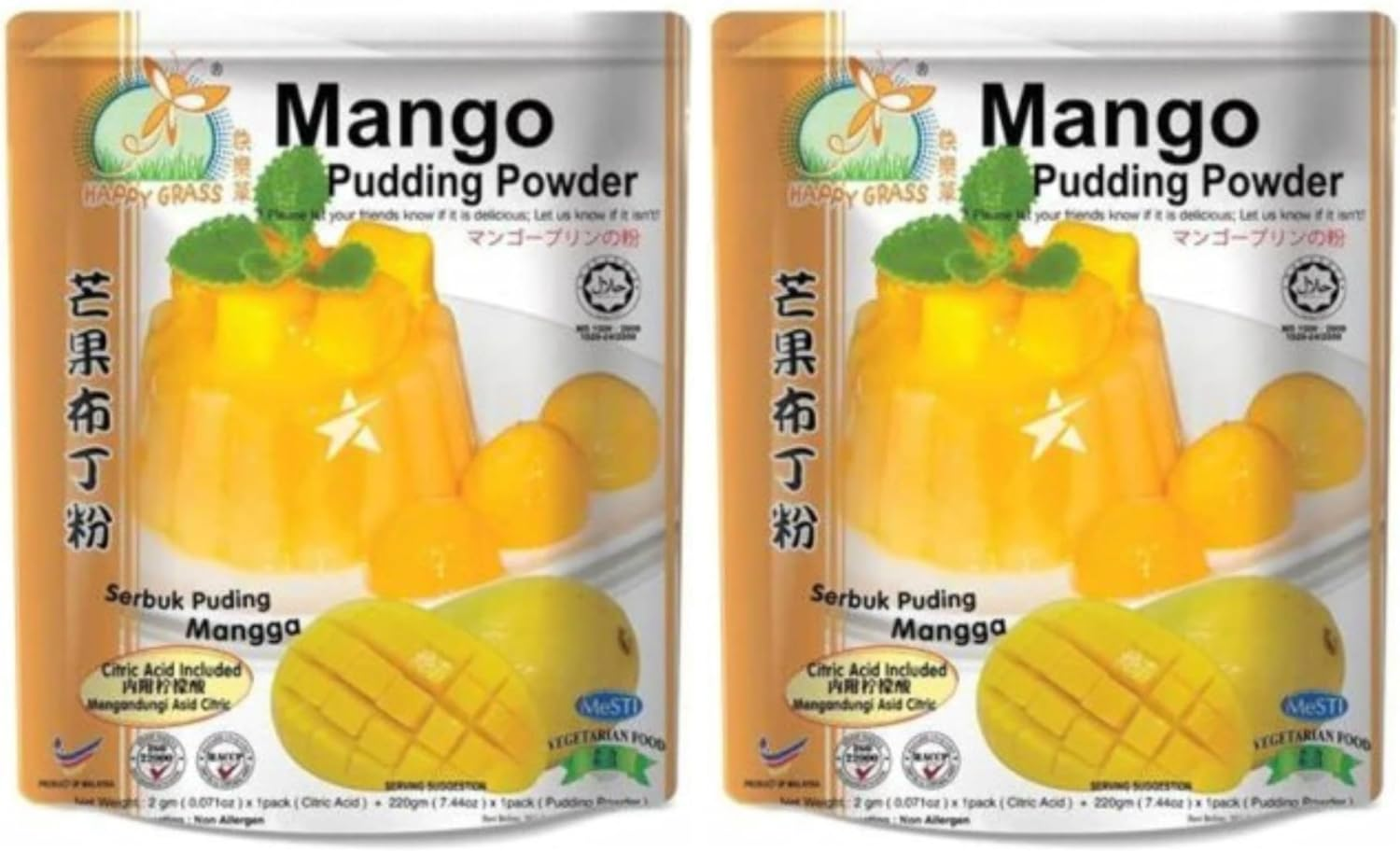 Happy Grass Mango Pudding Powder Serbuk Puding Mangga from Malaysia, Halal, 220G per Packet