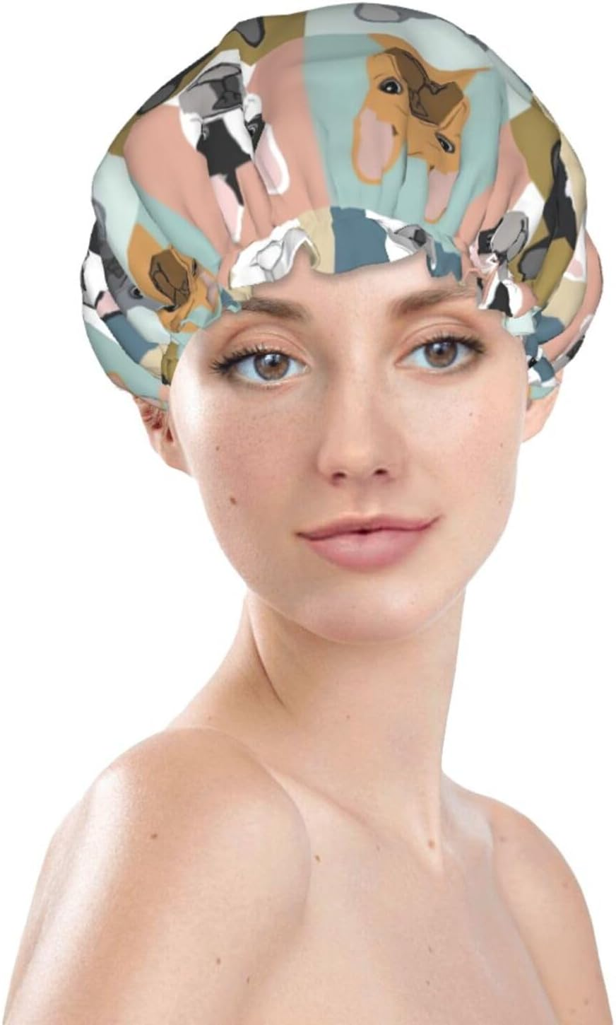 WURTON French Bulldog Print Women Soft Lightweight Shower Cap Shower Capbathing Hat for Long Hair, Breathable image number 4