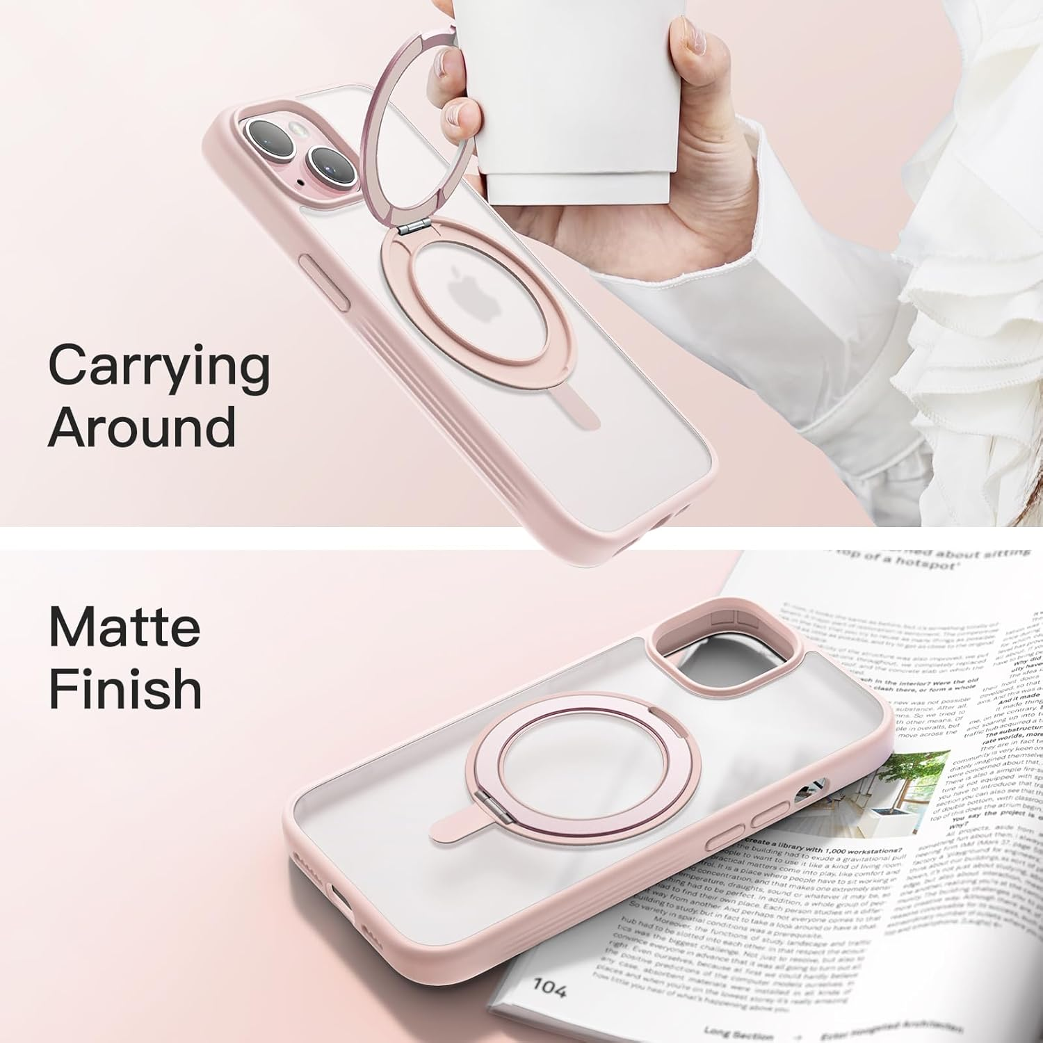 Jetech 360 Degree Rotatable Ring Case for Iphone 15 plus 6.7-Inch Compatible with Magsafe, Slim Shockproof Phone Cover with Stand & Ring Holder (Pink) - Blue image number 2