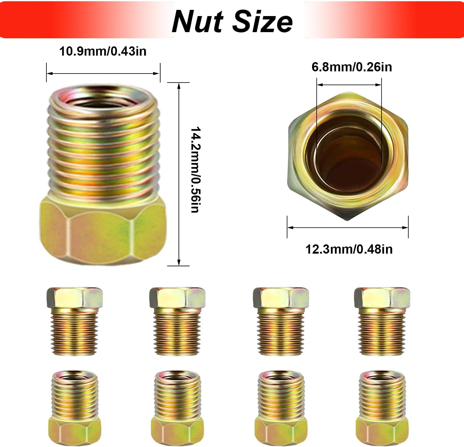Tnisesm 35 PCS Threads Brake Line Fittings Assortment Kits for 3/16"(19 Fittings) and 1/4" (16 Fittings) Inverted Flares Brake Line Tube image number 5