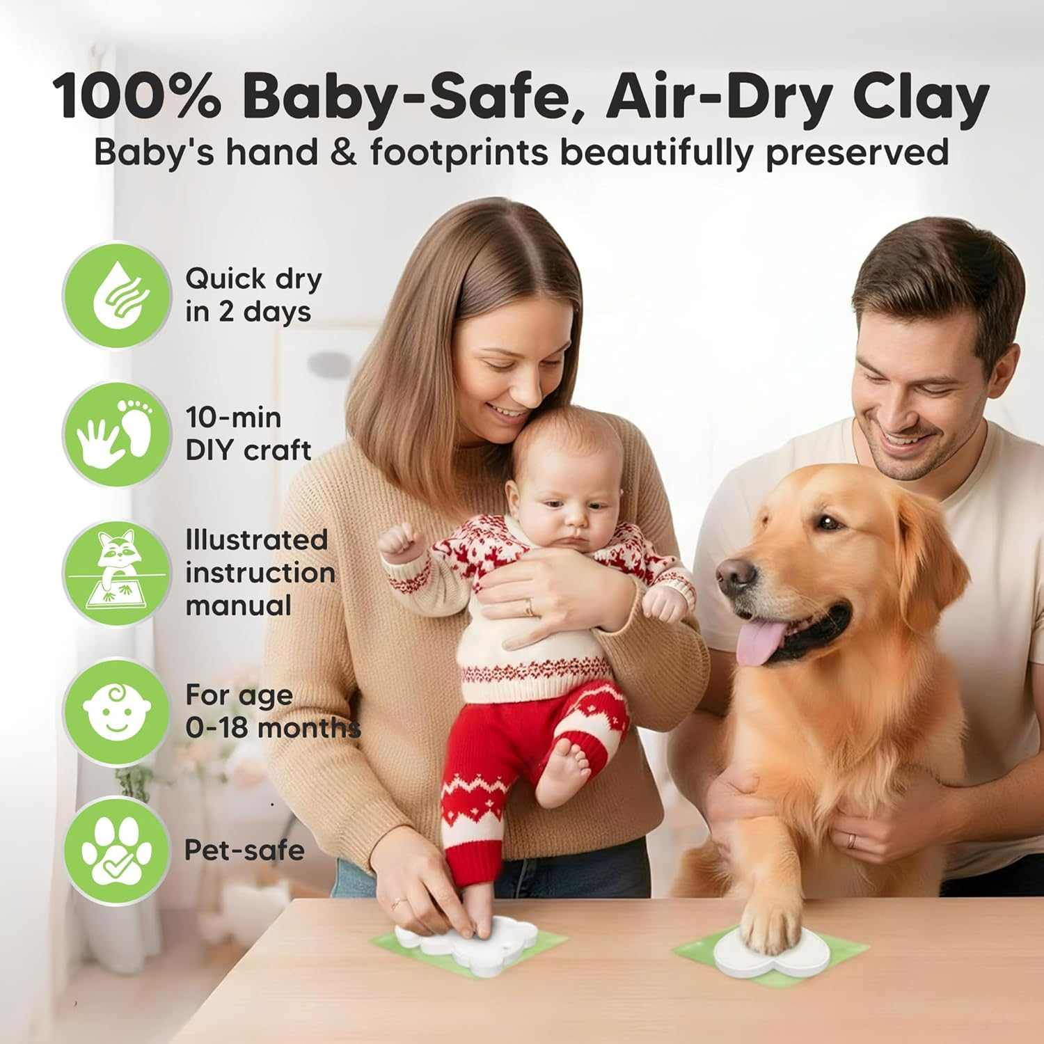 Baby Hand and Footprint Kit - Dog Paw Print Kit, Personalized Baby Footprint Kit, Baby Handprint Ornament Kit, Clay Handprint Ornament Kit for Babies, Baby Shower Gifts for Boys, Girls (Christmas)