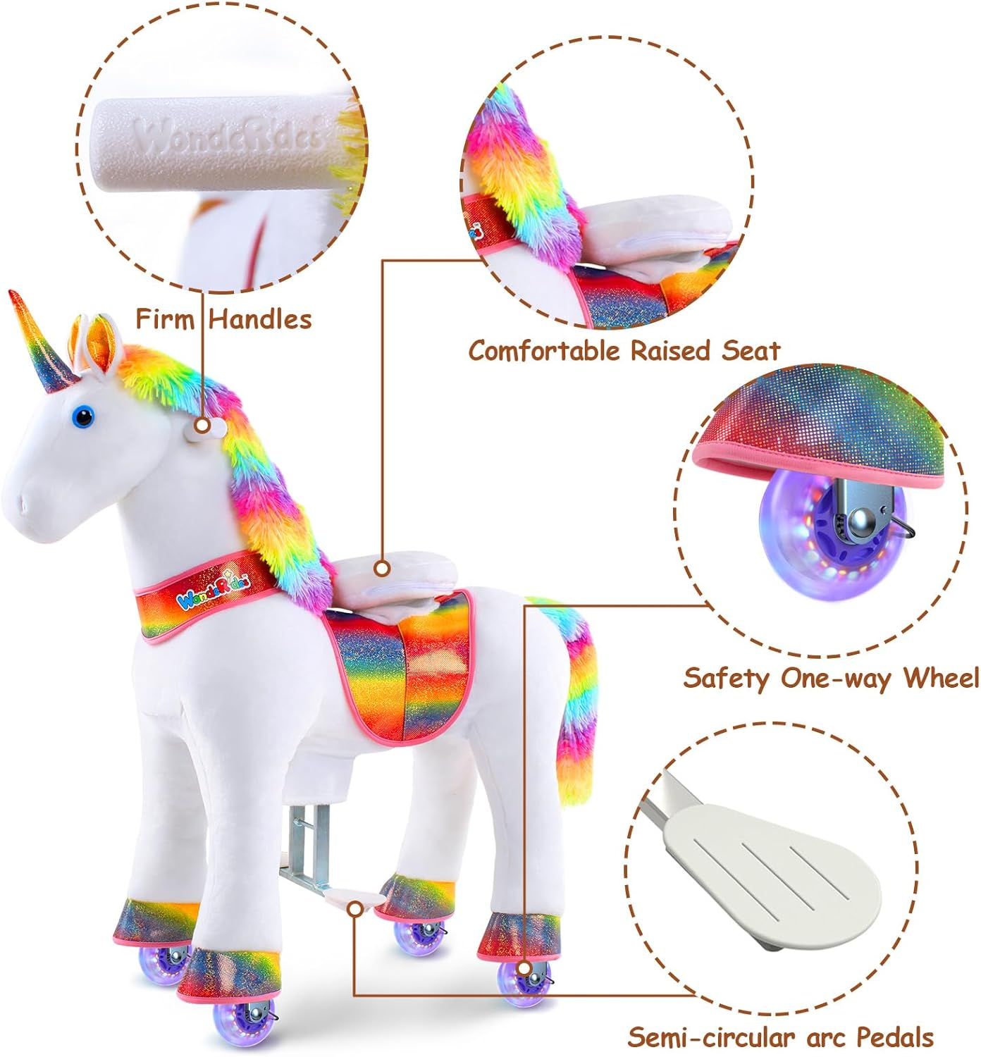 Wonderides Ride on Unicorn Plush Horse Toy for Girls Walking Animal Giddy up Pony Medium for Age 4-9 (35.8 Inch Height), Mechanical Riding Horse with Wheels image number 2