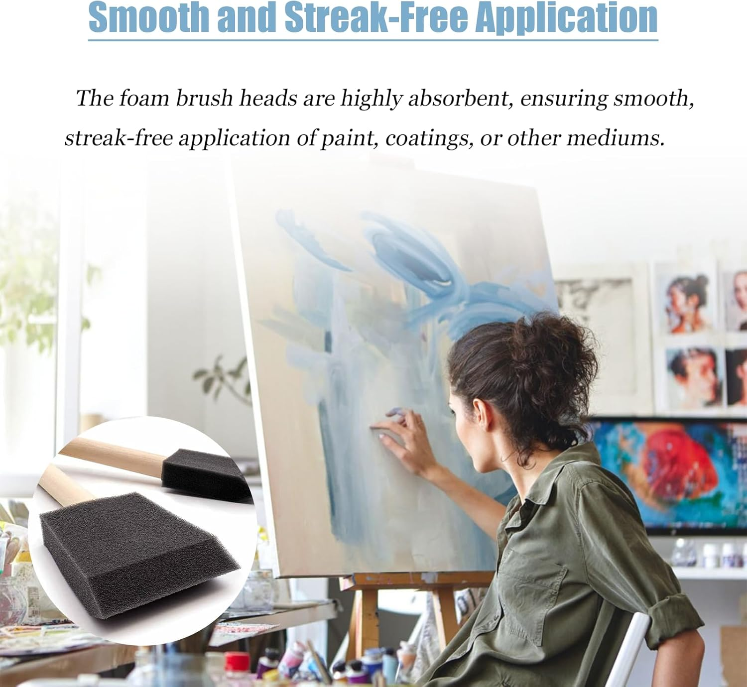 5 Pcs Foam Brush, Sponge Paint Brush, Painting Decorating Varnish Staining Wooden Handles Mixed Set for Applying Dye, Paint, Stain, Varnish and Oil to Wood. Perfect for Arts, Crafts, Cleaning and More image number 4