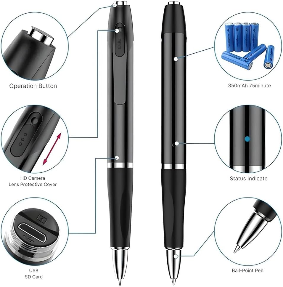 Gofu Hidden Spy Camera Pen, HD 1080P Mini Portable Black Secret Camera with 32GB Micro SD Card, Pocket Cam Recorder for Video & Photo & Audio Recording up to 75 Minutes image number 1