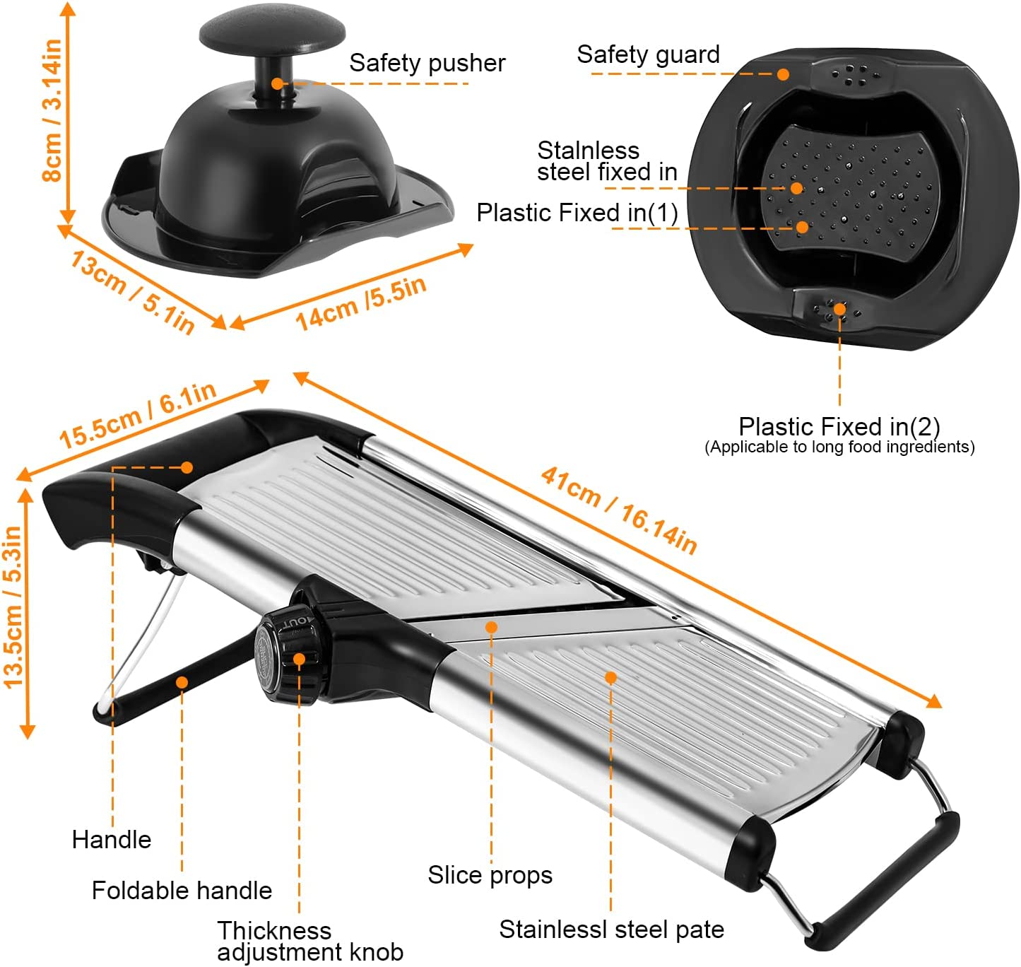 Adjustable Mandoline Food Slicer Vegetable Slicer Fruit Cutter Stainless Steel Kitchen Julienne Slicer for Kitchen Waffle Fry Cut Potato Chip Vegetable Onion Cheese French Fry image number 2