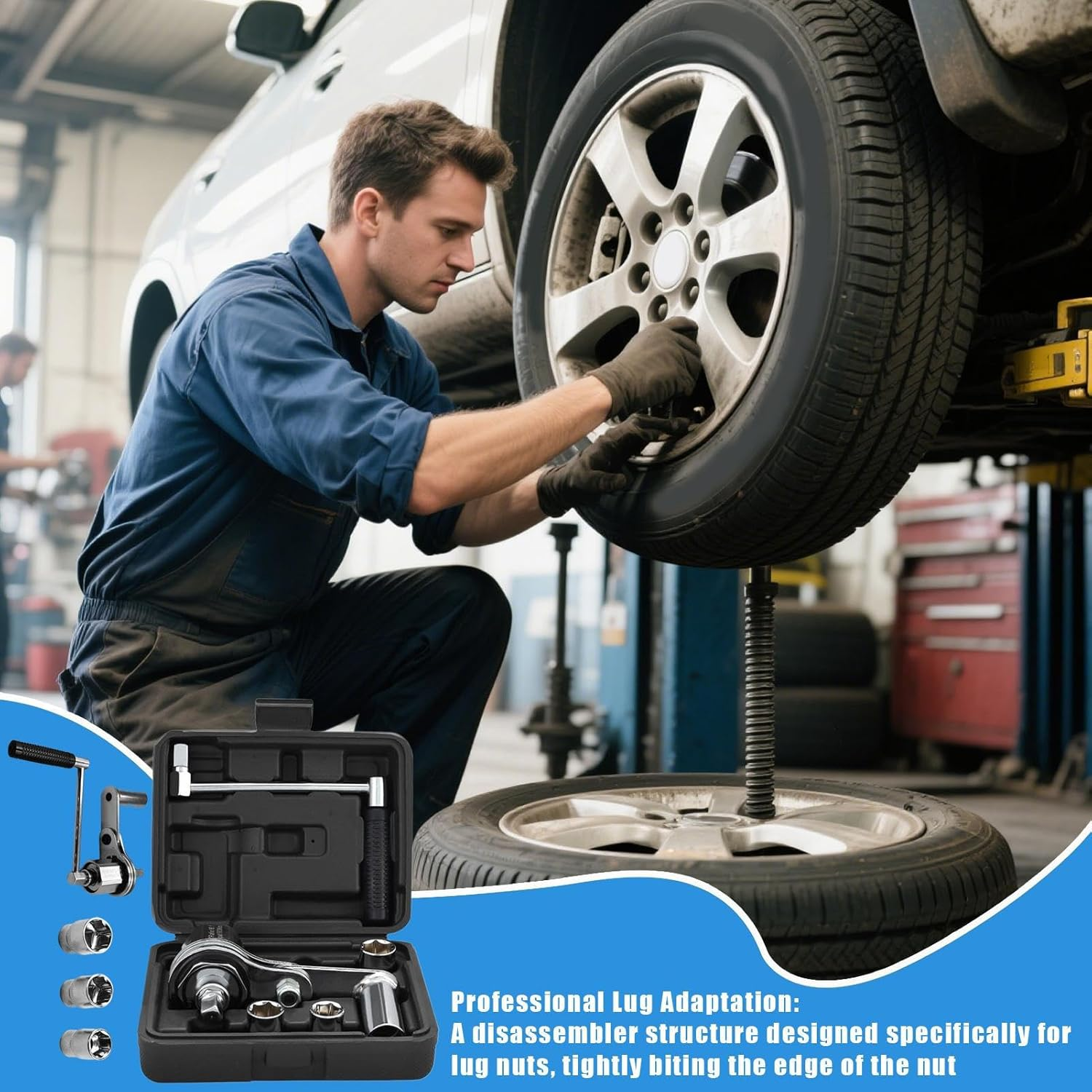 Zqkimzi Torque Multiplier, Labor Saving Wrench Tool, Heavy Duty Lug Nut Remover with Socket, Compact Tire Repair Kit, Automotive Wheel Maintenance Equipment for Car, 20.5X16.0X7.8Cm image number 3