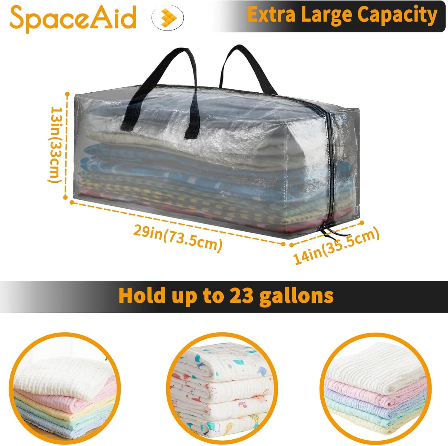 Spaceaid Heavy Duty Moving Bags, Extra Large Storage Totes W/Backpack Straps Strong Handles & Zippers, Alternative to Moving Boxes, Packing & Moving Supplies, Clear (8 Pack) image number 3