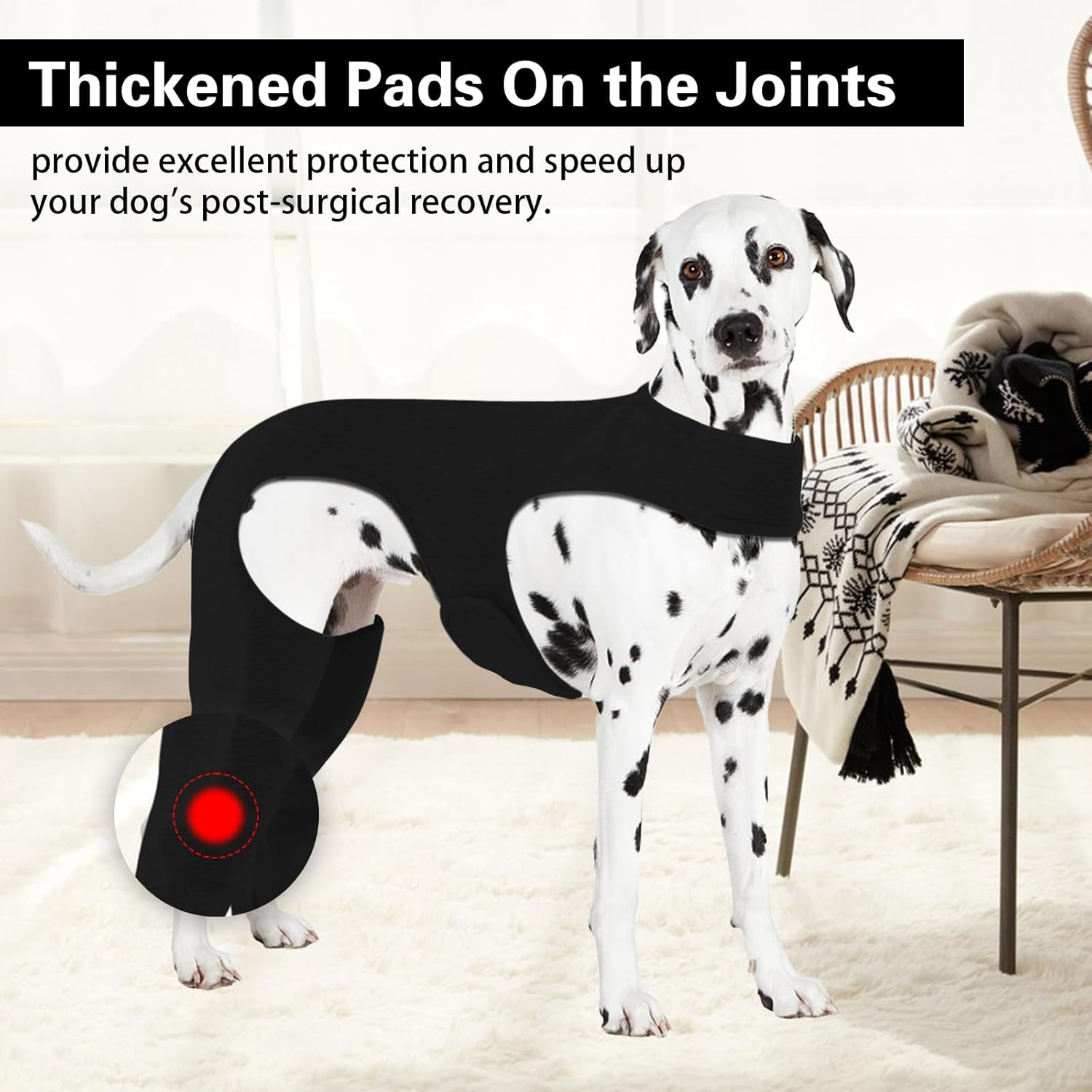 Yoolhamy Dog Surgery Recovery Suit - Leg Wound Protector Brace, Elbow Protector Cone Alternative - Prevent Licking & Bite - Long Sleeve Suits - Leg Brace Support (Black, XS) - Black image number 2