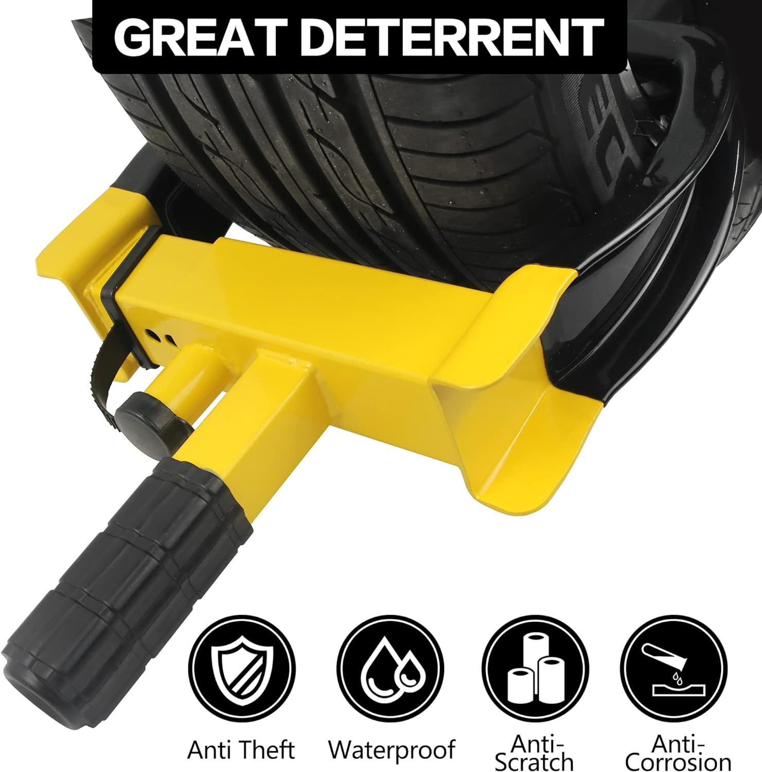 Wheel Clamp Lock Universal Security Tire Lock anti Theft Lock Max 10" Tire Width and 7" Reach for Trailers SUV Boats Atv'S Motorcycles Golf Cart Bright Yellow/Black 2 Keys image number 5