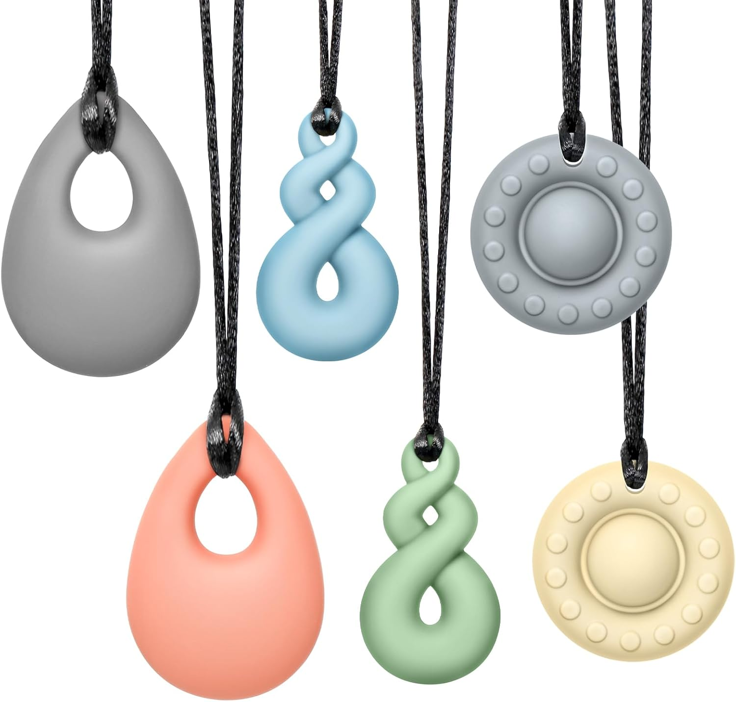 Chewy Necklaces for Sensory Kids, 6 Pack Chew Necklaces for Sensory Boys and Girls with Autism, ADHD, SPD, Chewing, Biting, Silicone Oral Chew Toys image number 4