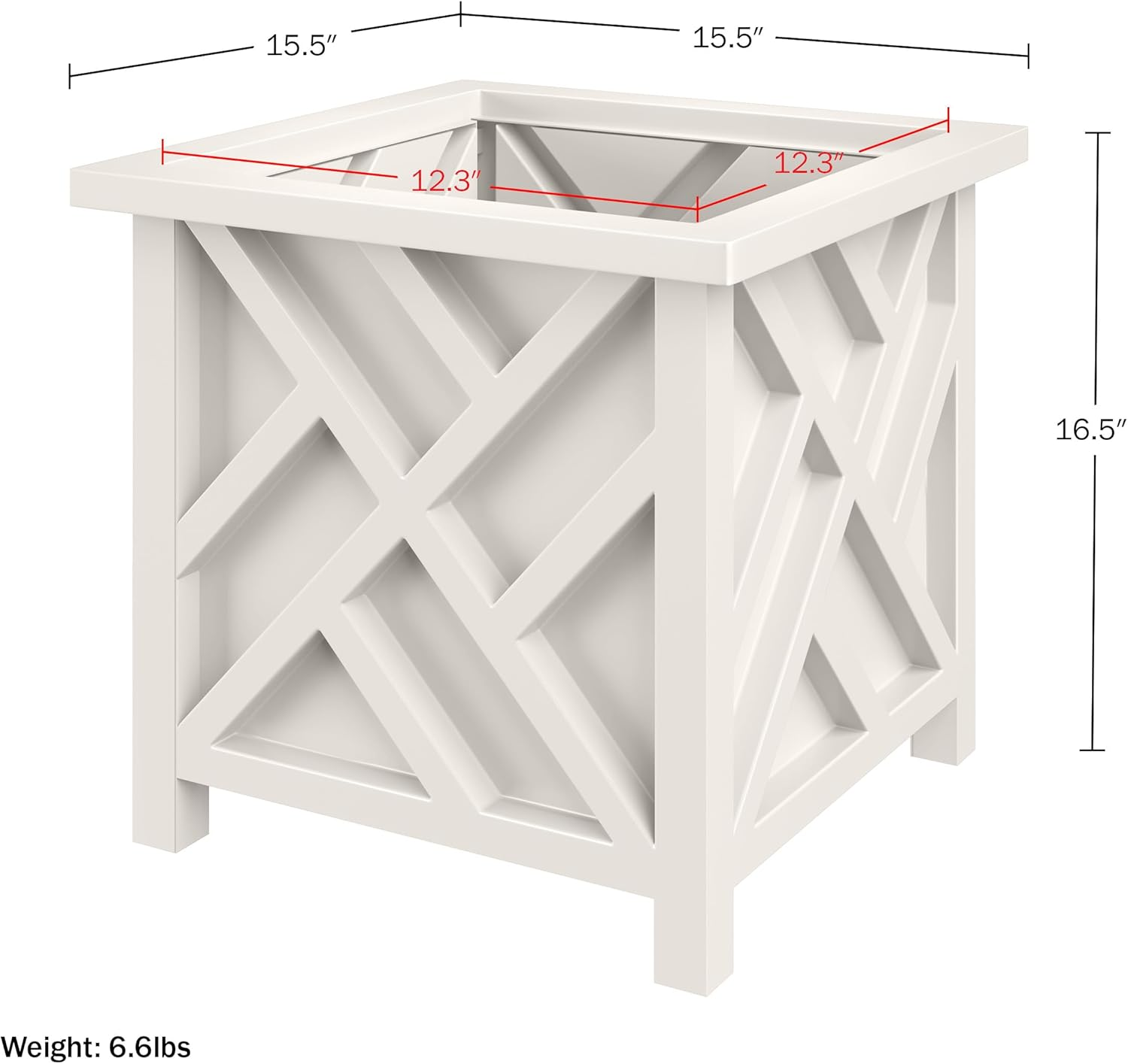 Pure Garden Lattice Design Planter Box - 15.5-Inch-Square Decorative Outdoor Flower or Plant Pot - Front Porch, Patio, and Garden Decor (White) image number 3