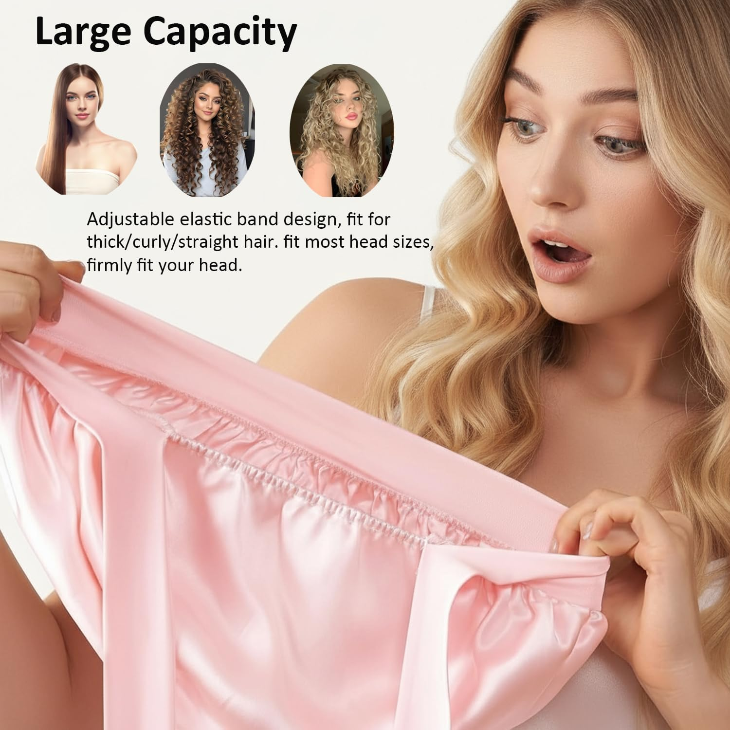 Areaphmet Silk Bonnet for Sleeping Women Adjustable Single Layer 100% Silk Hair Bonnet Reduce Friction Prevent Frizz for Natural Curly Hair-Pink image number 1