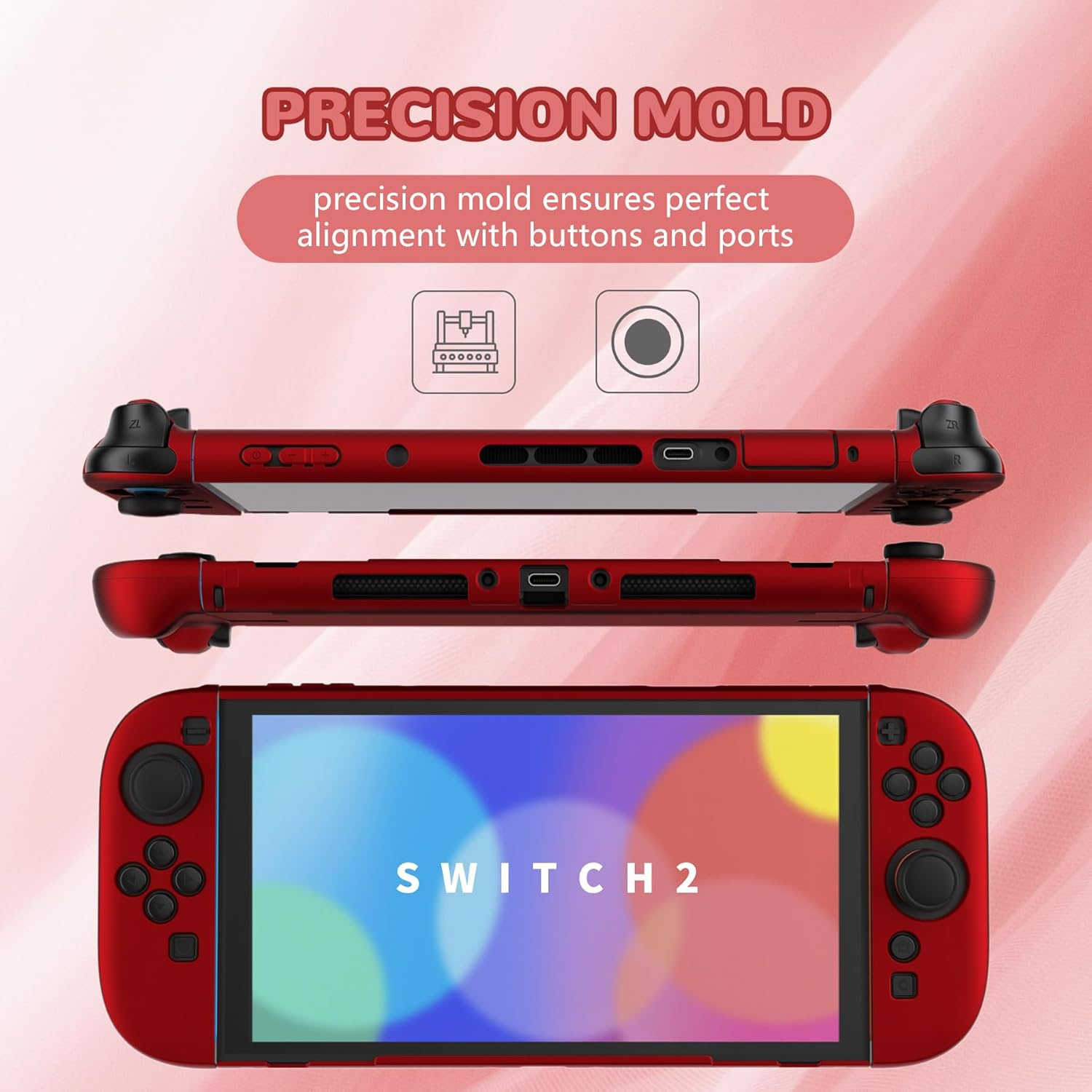 Playvital Hard Case for Nintendo Switch 2 with Extra Stand & Thumb Grip Caps | Split Design, Dockable Protective Full-Body Shell Cover for Nintendo Switch 2 | Solid Color Series, Scarlet Red image number 6