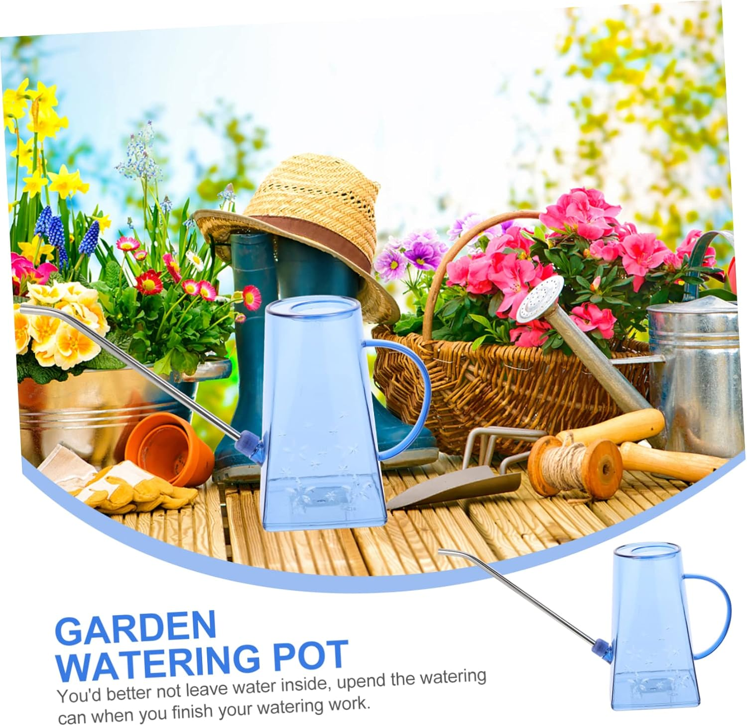 Watering Can Long Spout Blue Stainless Steel Household Gardening Supplies for Indoor and Outdoor Plants image number 6