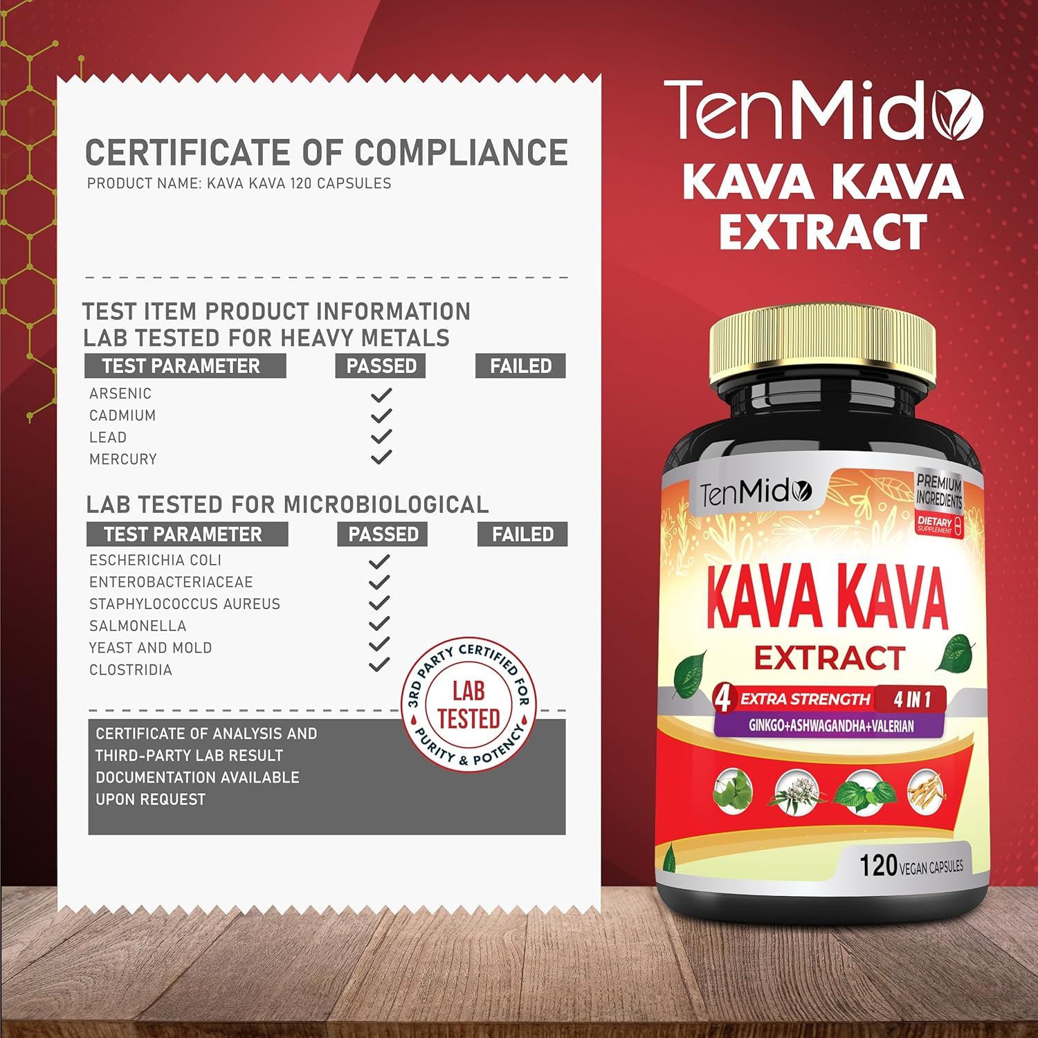 Kava Kava Supplement Extract Capsules 6550Mg, 4 Months Supply with Ginkgo, Ashwagandha, Valerian- Relaxation Supports Supplement- 120 Vegan Capsules image number 1