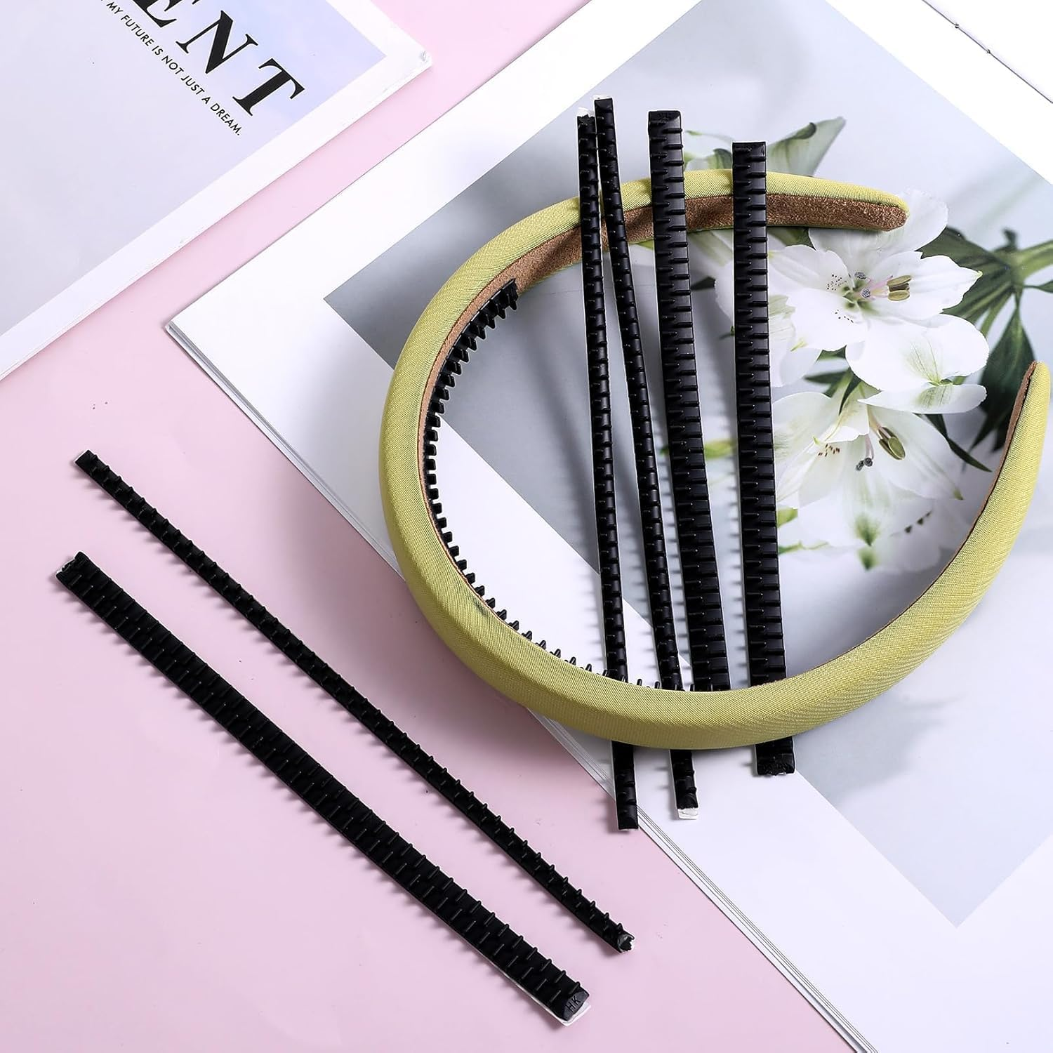 20Pcs Anti-Slip Headband Teeth Strip,Anti Slip Strips Bands Headbands,Anti Slip Strap Band Strip Headband Teeth Strip,Anti-Slip Rubber Teeth Gripper Strip,Black Plastic Headband Anti-Slip Teeth Strip