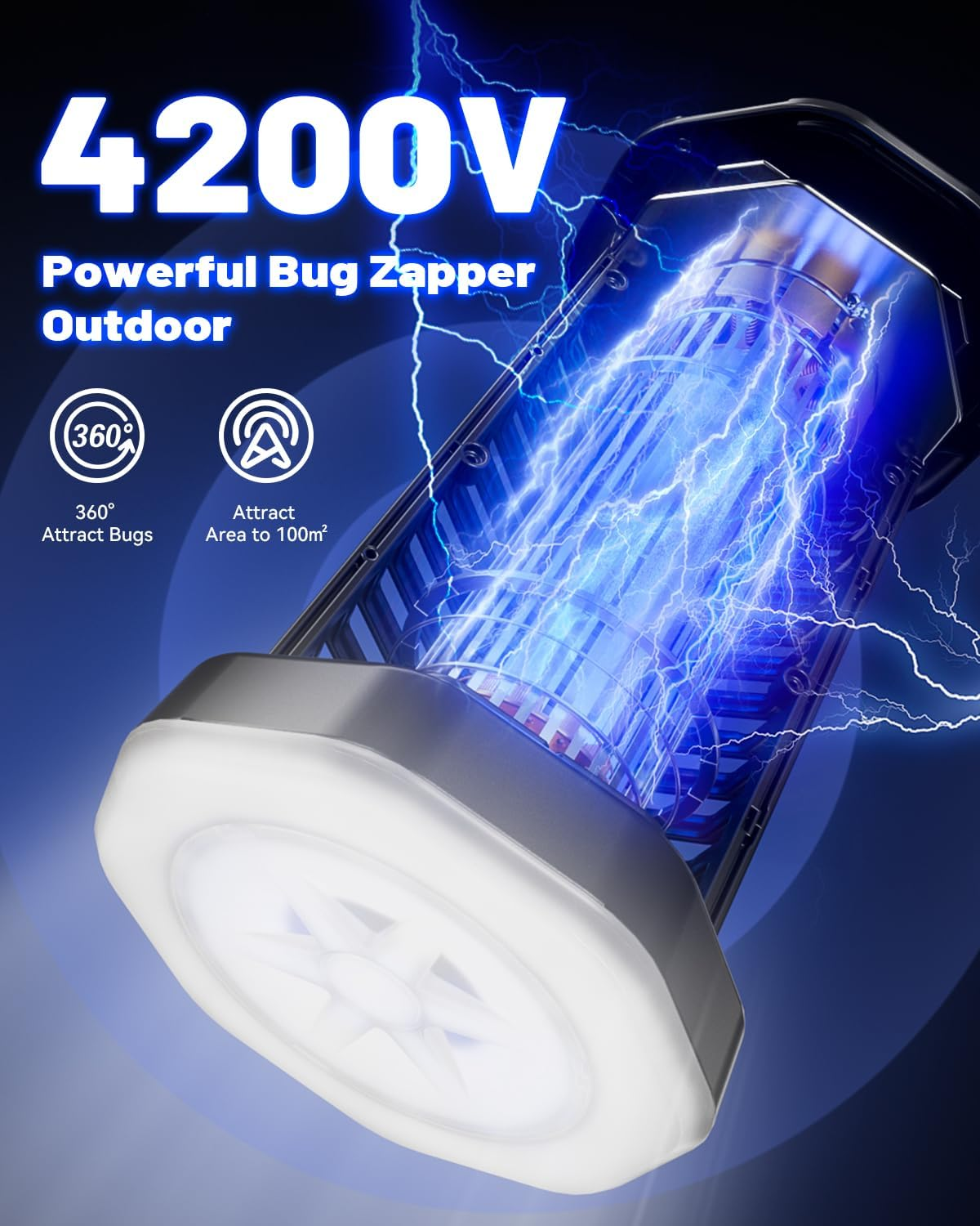 Bug Zapper Outdoor Fly Killer - Electric Mosquito Zapper 4200V Fly Trap, Mosquito Trap Lamp Outdoor Bug & Mosquito Zapper Waterproof for Garden & Camp image number 4