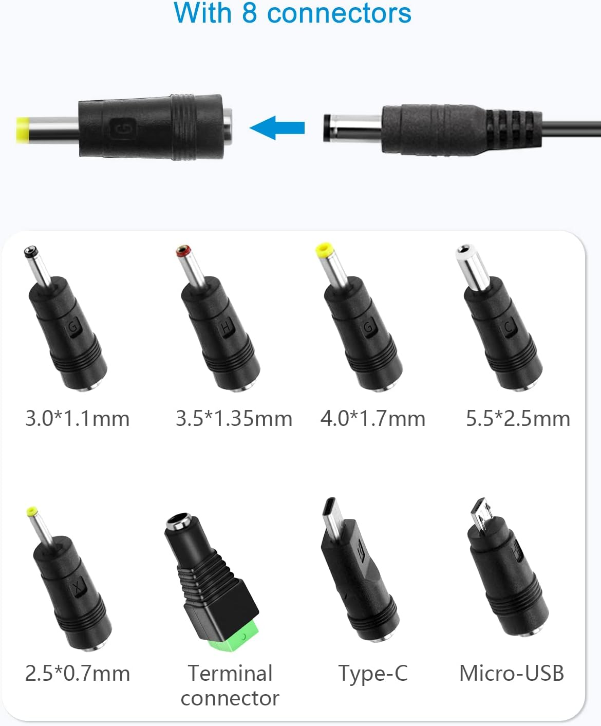 ALITOVE 5V 1A Power Supply 5 Volt 1A 5W Power Adapter 100-240V AC to DC 5V Universal Power Cord AC/DC Converter with 5.5X2.5Mm 5.5X2.1Mm 4.0X1.7Mm 3.5X1.35Mm 3.0X1.1Mm 2.5X0.7Mm Micro-Usb Type-C Tips image number 5