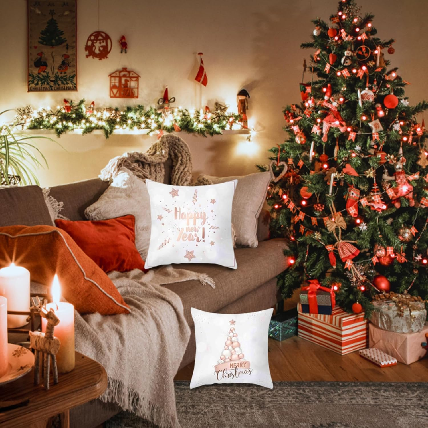Christmas Pillow Covers 18 X 18 Inch 4PCS Decorative Christmas Cushion Cover Snowflake Xmas Tree Pillow Case for Sofa Couch Car Winter Christmas Homer Decor NO Inserts Xmas Decor image number 4