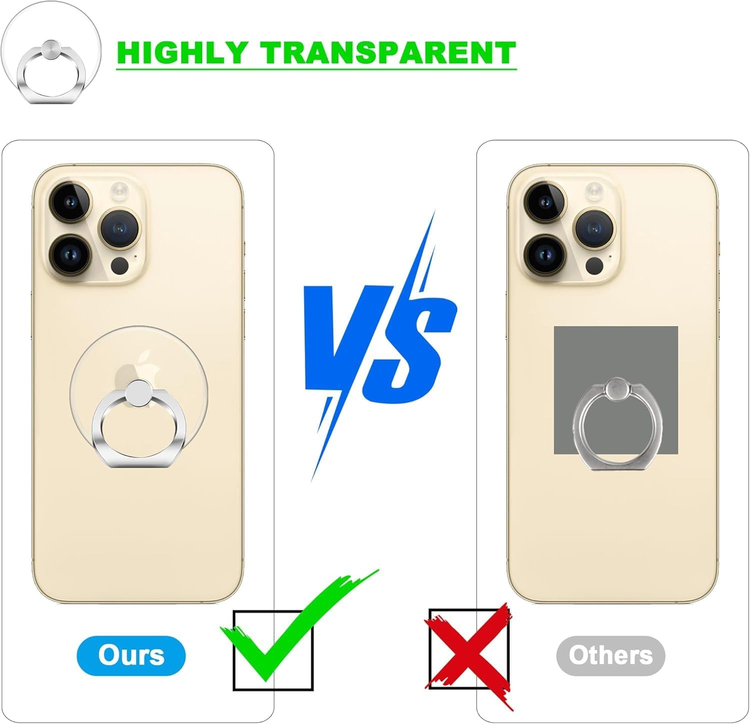 Phone Ring Holder, Oiltomn Transparent Universal Finger Stand Kickstand Cell Phone Ring Grip Holder Compatible with Iphone Samsung Smartphones 【2 Pack - Gold】 image number 5