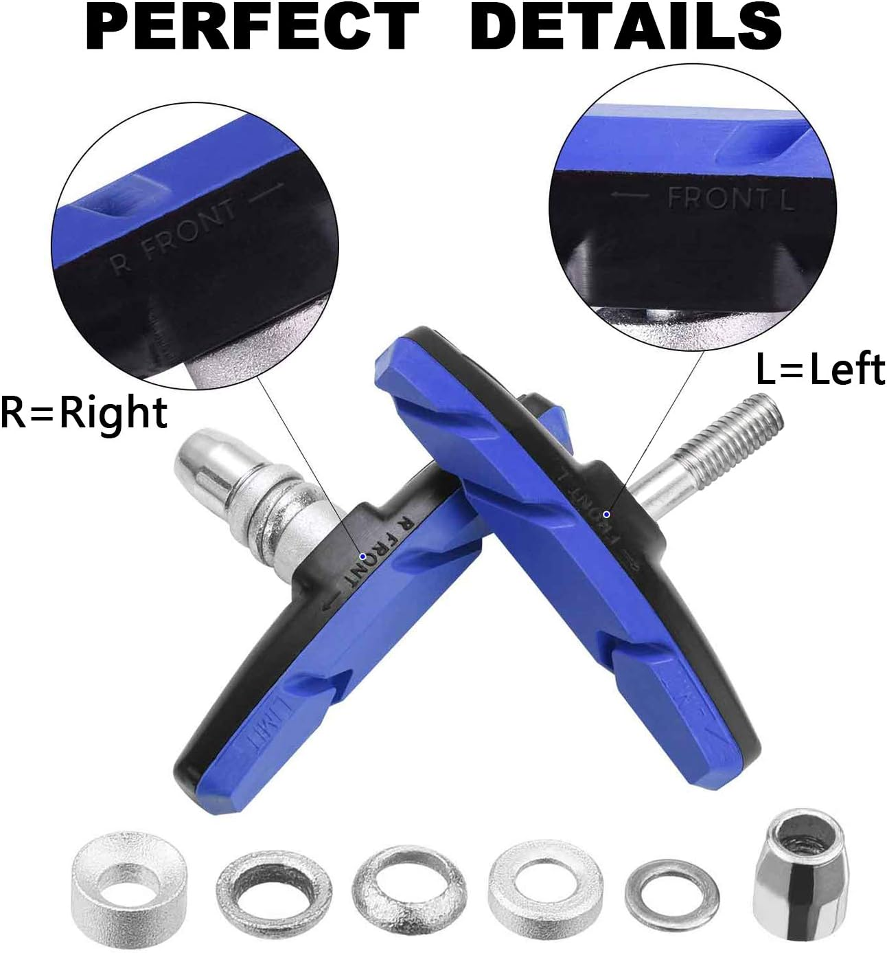 Bike Brake Pads Brake Kit Brake Shoes Pads Cable Guide Protector 8 in One 70Mm Bicycle V-Brake Pad Set Work with All Shimano Sram MTB V-Brake System 2Pairs(4Pcs) - Black image number 5