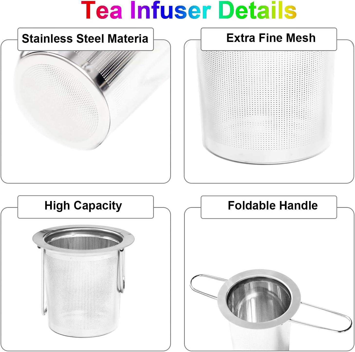 Mtxorvix Tea Filter Strainer Extra Fine Mesh Tea Strainer Stainless Steel Tea Infuser Steeper with Lid and Foldable Handle Loose Tea Leaf Steeper, for Tea Cups, Teapots, Mugs (Style B) image number 5
