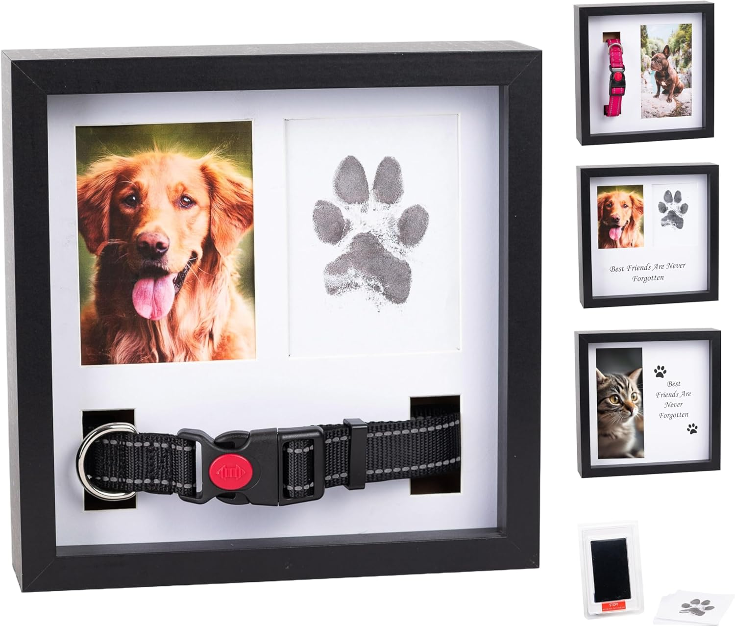 Pet Memorial Dog Picture Frame, 4 Customizable Displays, 9X9, Paw Print Kit for Dogs, Pet Memorial Gift for Dogs, Loss of Dog Sympathy Gift, Pet Paw Print Impression Kit (White)