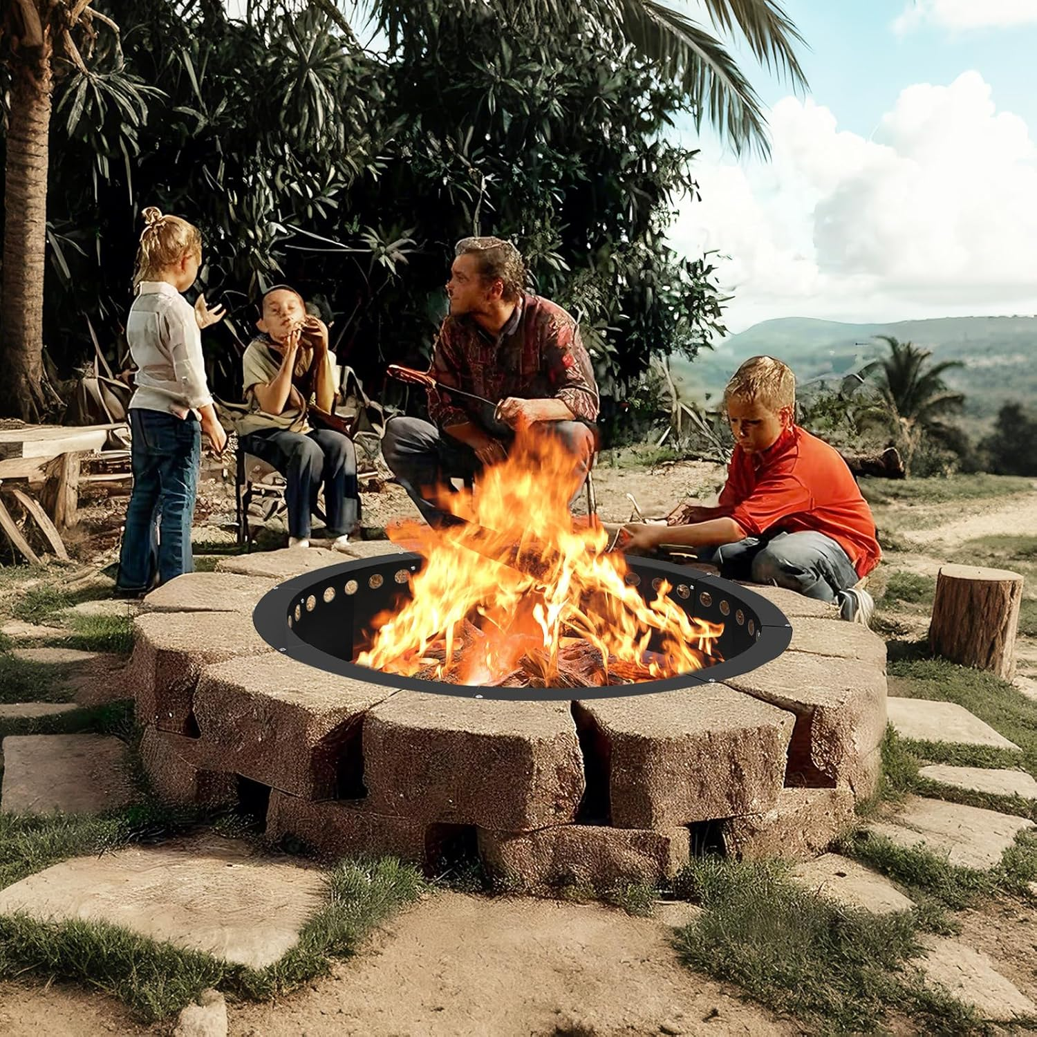 30 Inch Fire Pit Ring,Heavy Duty Metal Smokeless Permanent Large round Insert Firepit for Outdoor Fire Liner Wood Burning Heavy - 39 Inches image number 2