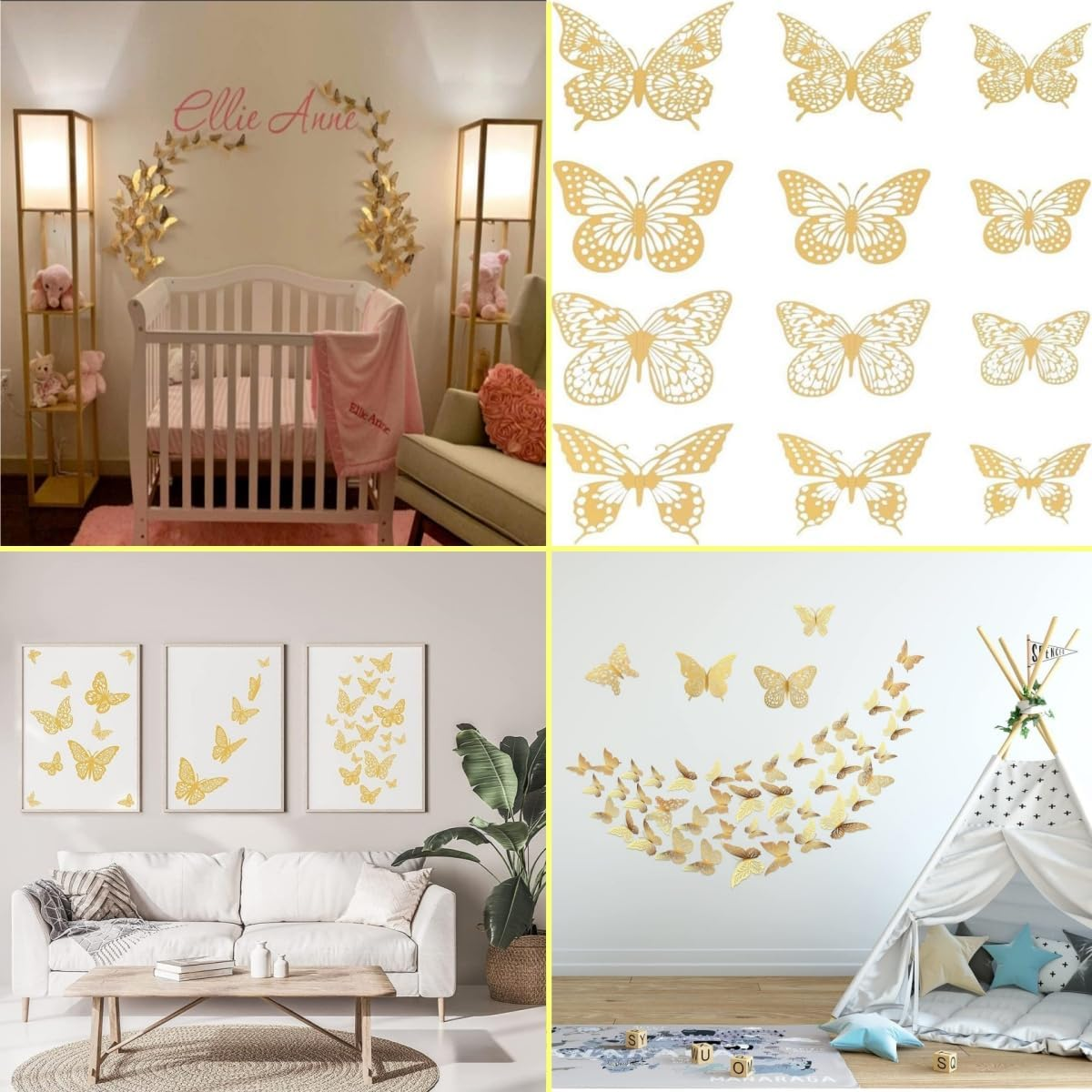 3D Butterfly Wall Decoration, Golden Butterfly Birthday Decoration, Detachable Stickers, Butterfly Party Decoration, Cake Decoration, 48 Pieces image number 3