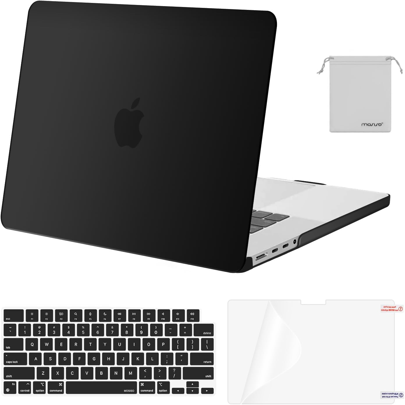 MOSISO Compatible with Macbook Pro 16 Inch Case 2025 2024 2023 2022 2021 M4 M3 M2 M1 A3403 A3186 A2991 A2780 A2485 Pro Max, Plastic Hard Shell&Keyboard Cover&Screen Film&Storage Bag, Black