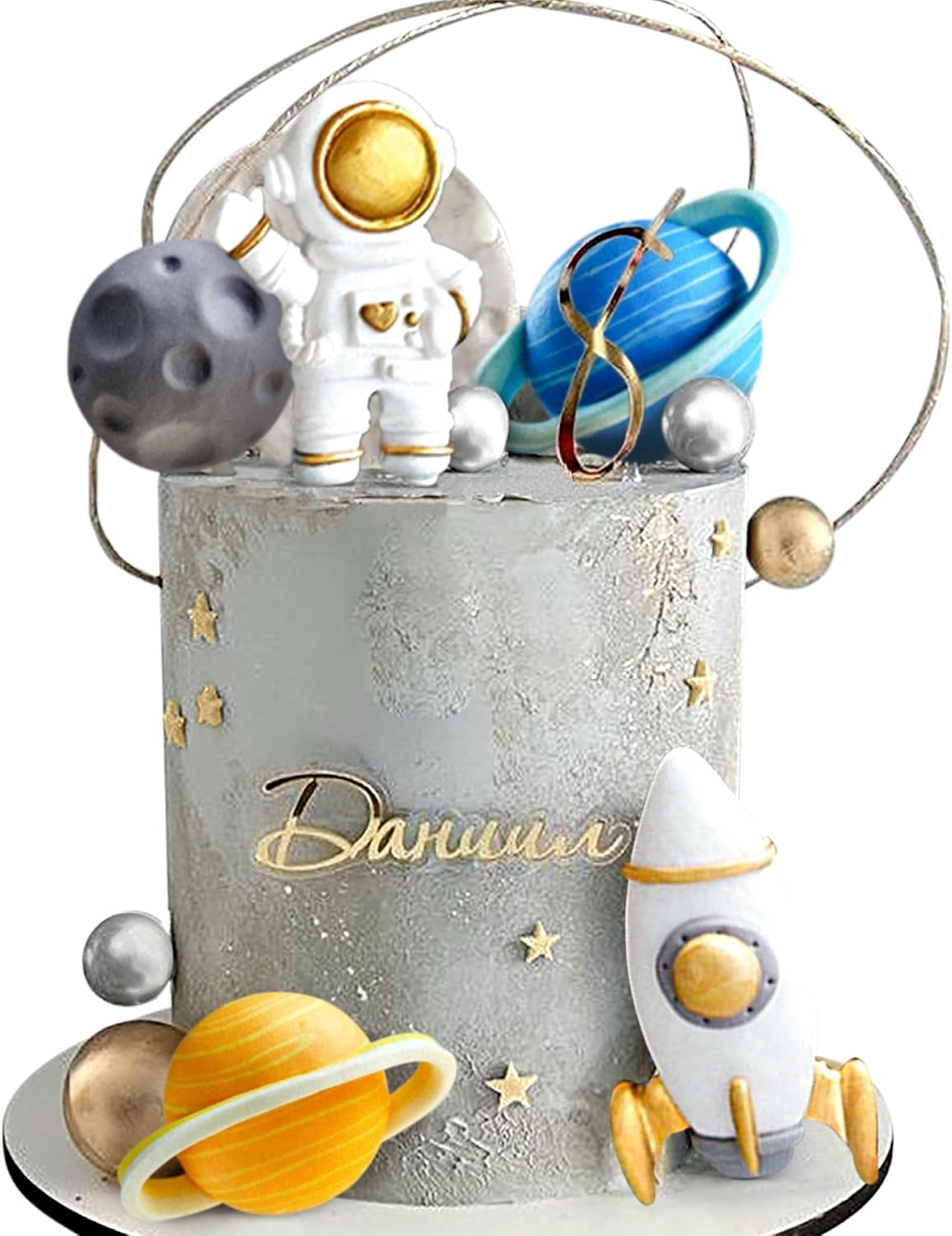 Jevenis Outer Space Cake Toppers Astronaut Rocket Stars Cake Decorations for Two the Moon First Trip around the Sun Birthday Baby Shower