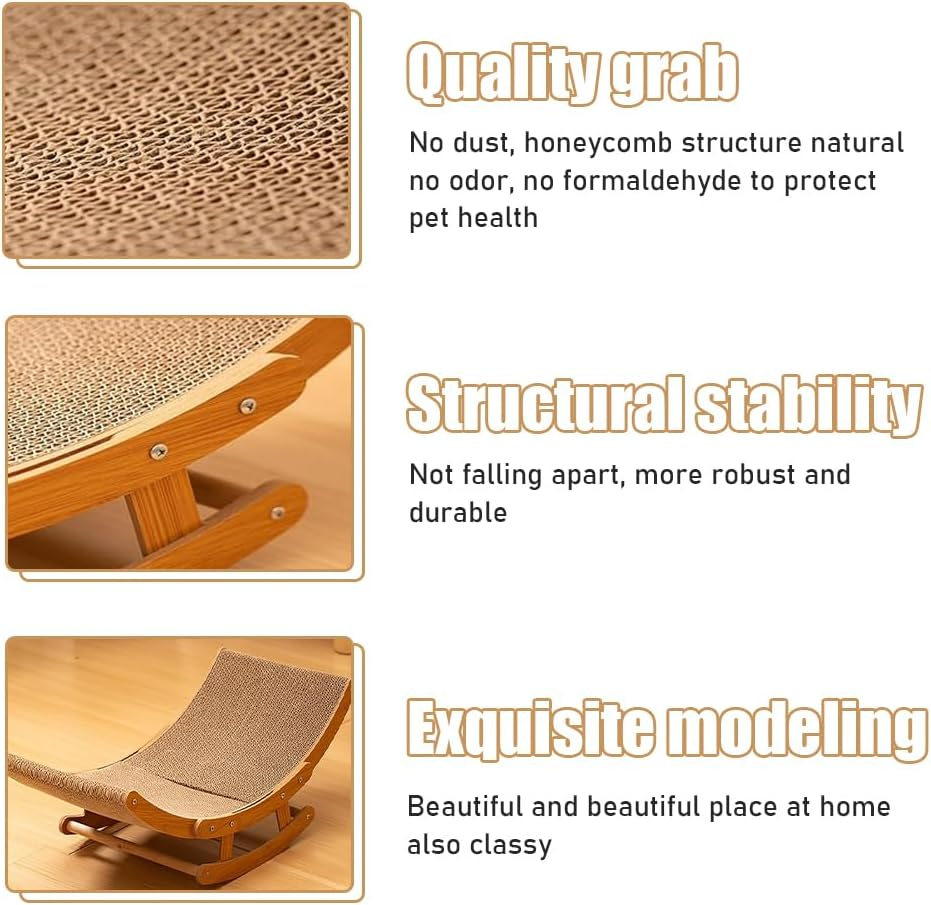 Rocking Chair Cat Scratch Board, Claw Grinding Recliner Integrated Nest, Scratch Resistant and Breathable Cat Scratch Board, Honeycomb Structure Board, for All Cats,60X30X24Cm image number 5