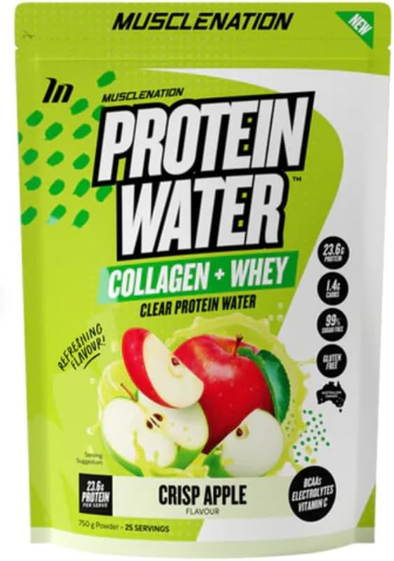 Muscle Nation - Crisp Apple Protein Water, with a Protein Blend of Collagen and Whey Protein Isolate, plus Electrolytes, a Refreshing Way to Support Muscle Recovery & Hydration 750G Powder (25 Serves)