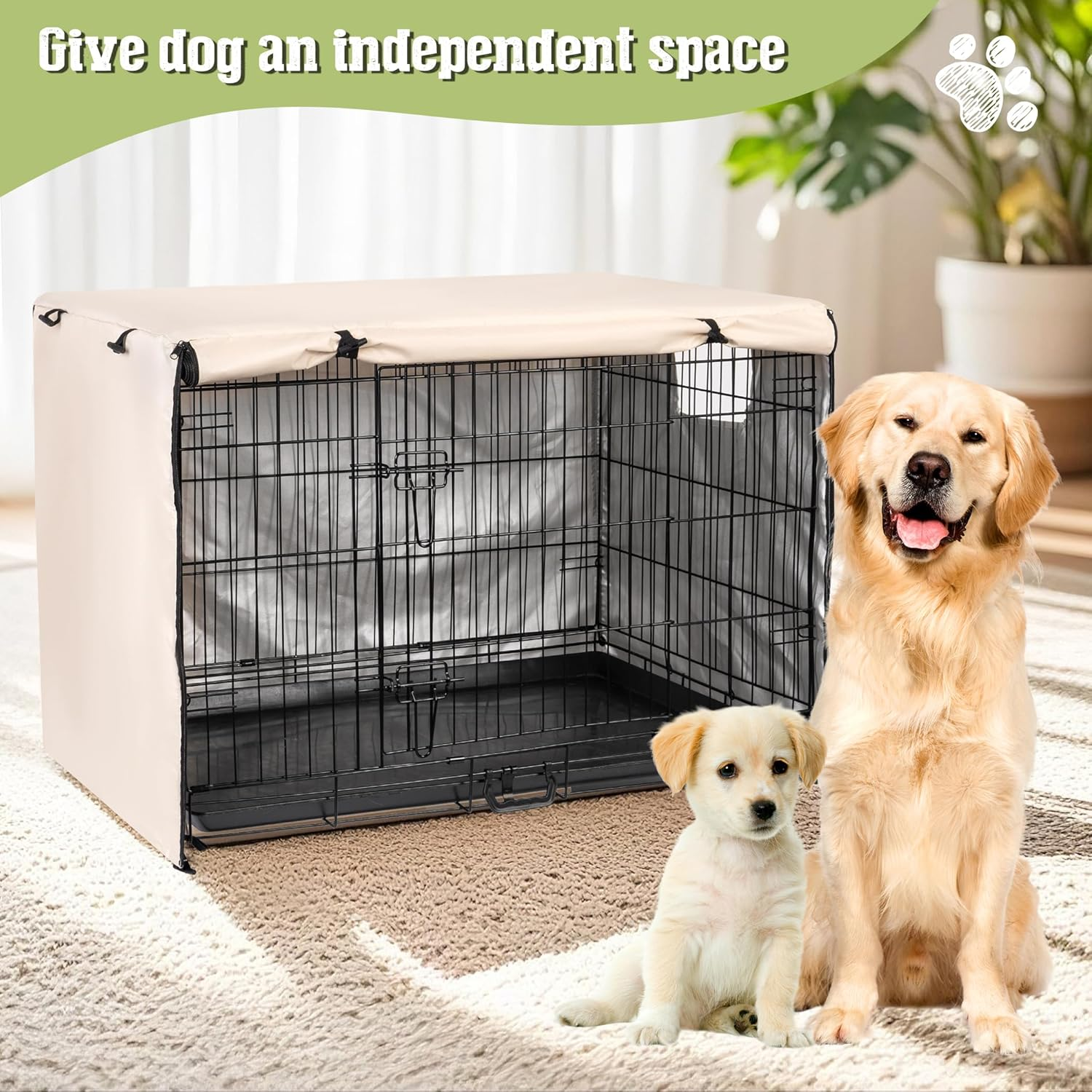 Kefit Dog Crate Cover 42 Inch, Kennel Cover for Dog Cage, Beige image number 6