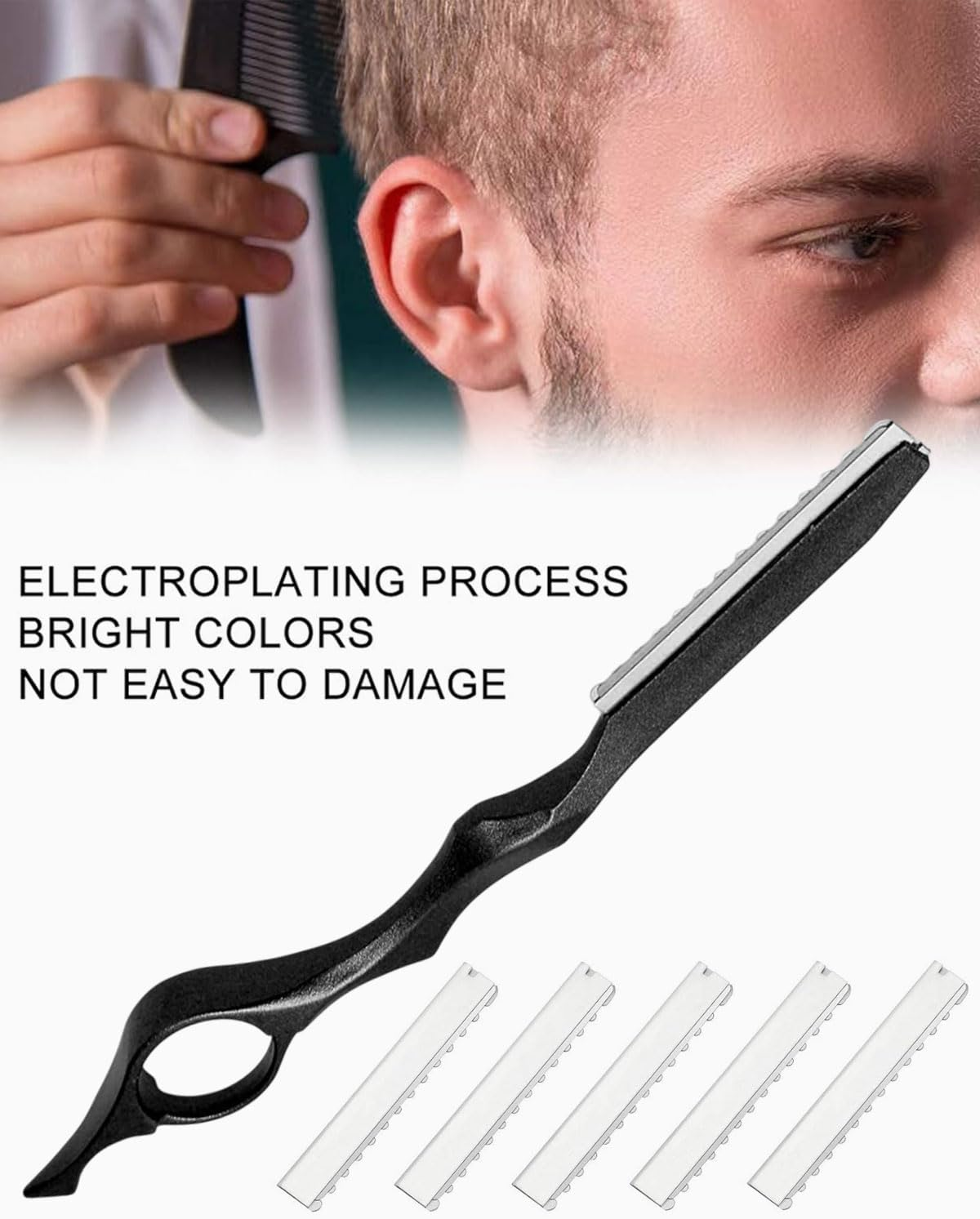 WUNZILO 11-Piece Set Hair Styling Razor Hair Thinning Comb Hair Texturing Cutting Razor Comb with Replacement Stainless Steel Razors for Home Use in Salon image number 2