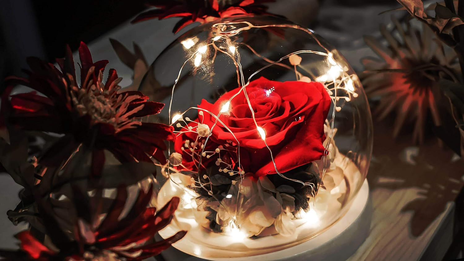Kylin Glory Forever Flowers Real Eternal Roses Preserved Flowers Gift with LED Mood Lights for Valentine'S Day Birthday Anniversary, Elegant Present for Girlfriend Wife Mom Women (Sparkle Red) - Black image number 5