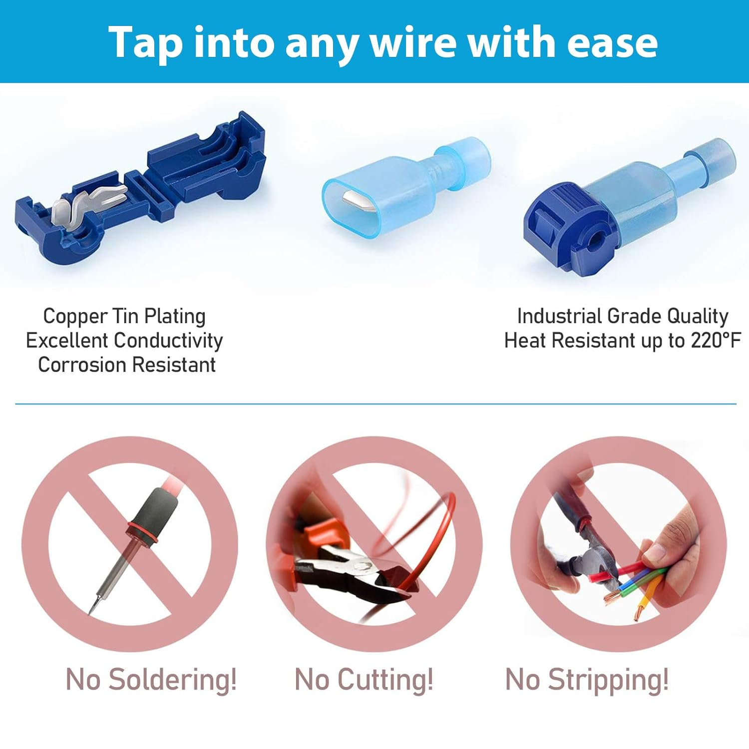 240Pcs T Tap Wire Connectors, T Wire Quick Splice Connector, Quick Splice Electrical Wire Terminals Connectors, T Connectors for Wiring with Storage Case, for Wiring Automotive image number 2