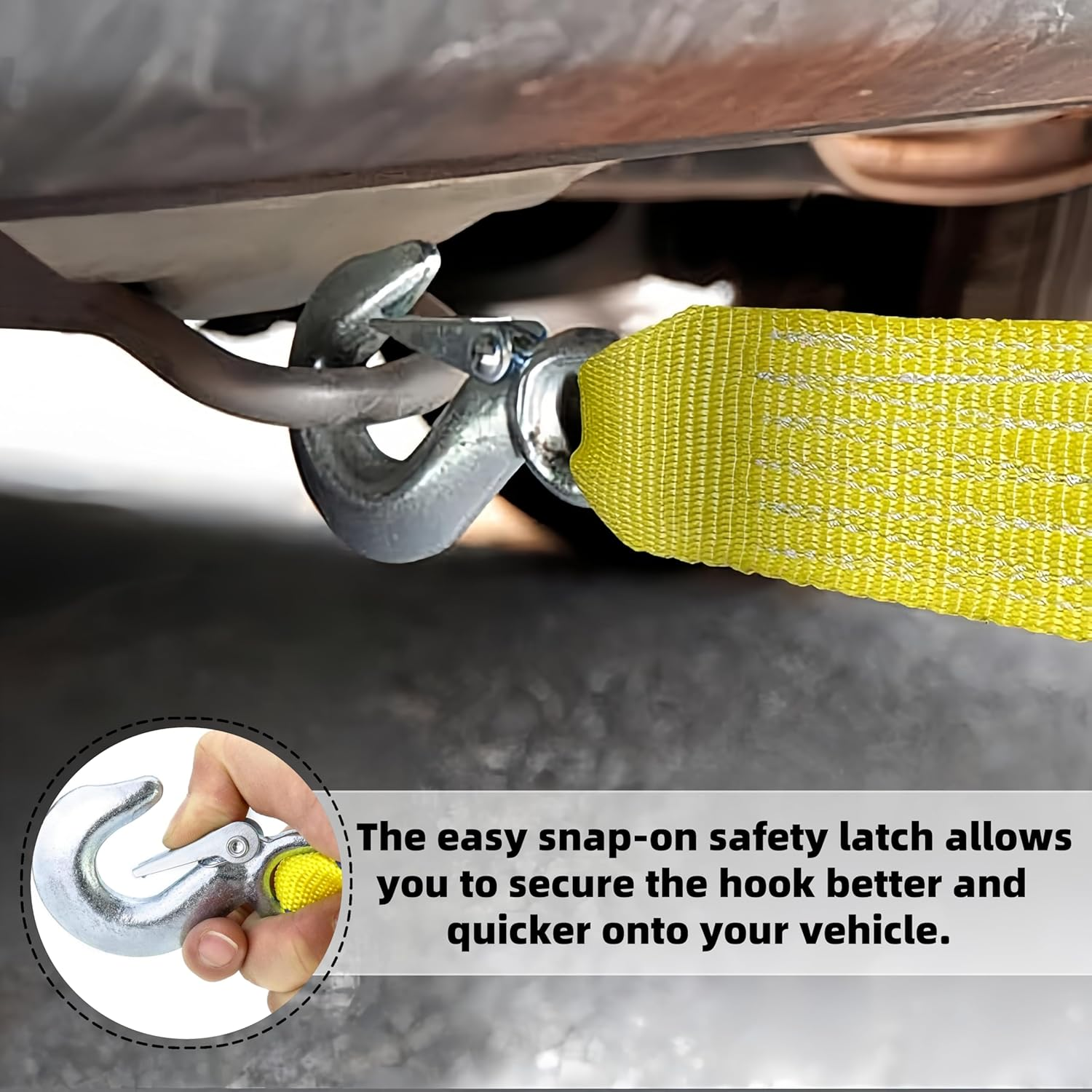 1 Pcs Tow Strap with Hooks,Best Towing Accessory Universal for All Cars,6600Lbs Heavy Duty Kinetic Recovery Rope Wheel Straps for Vehicle Recovery, Towing Etc image number 3