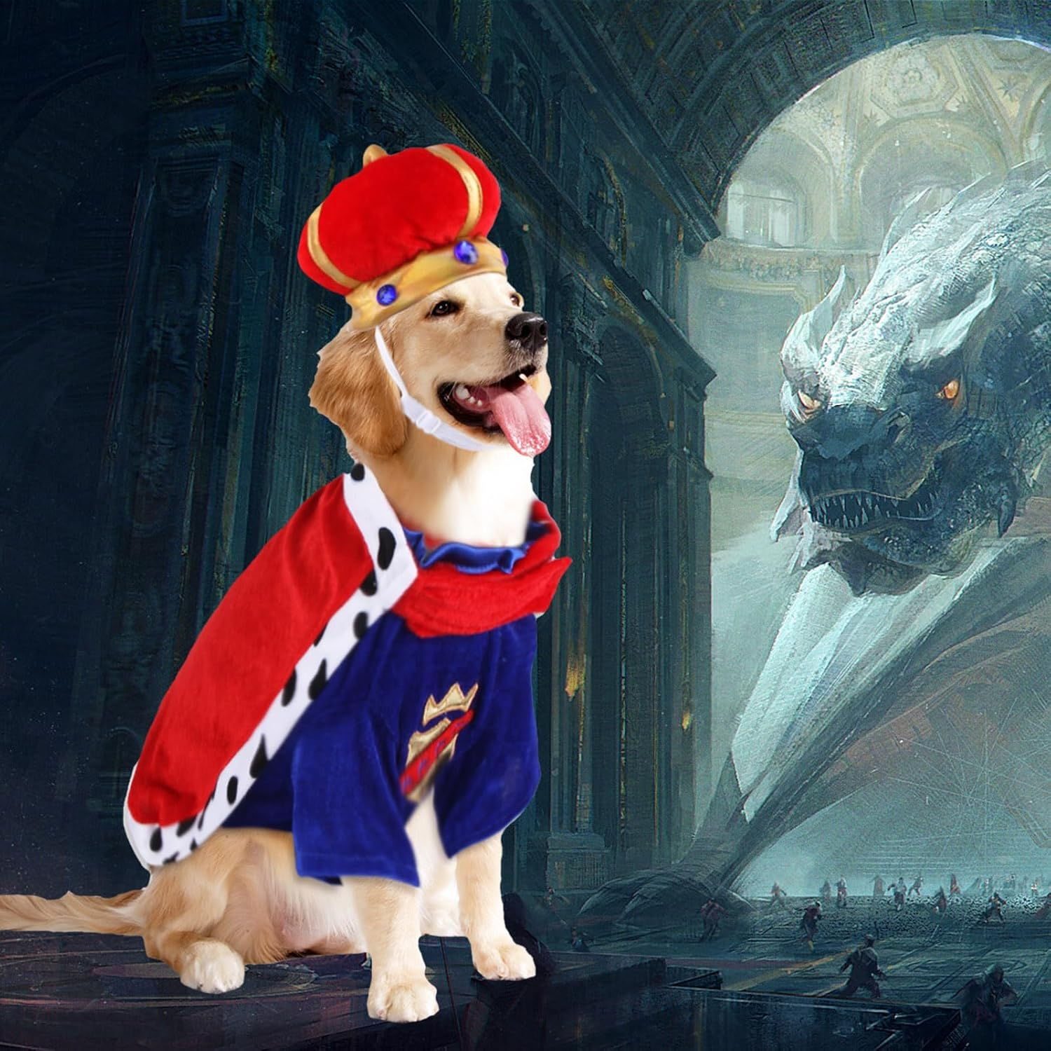 Dog King Costume - Halloween Prince Dog Costume, Pet King Cloak Costumes Includes Ruby Crown Hat & Cape for Small Medium Dogs Pets, Puppy Royal Cosplay Outfit for Halloween Christmas Party, X-Large image number 5