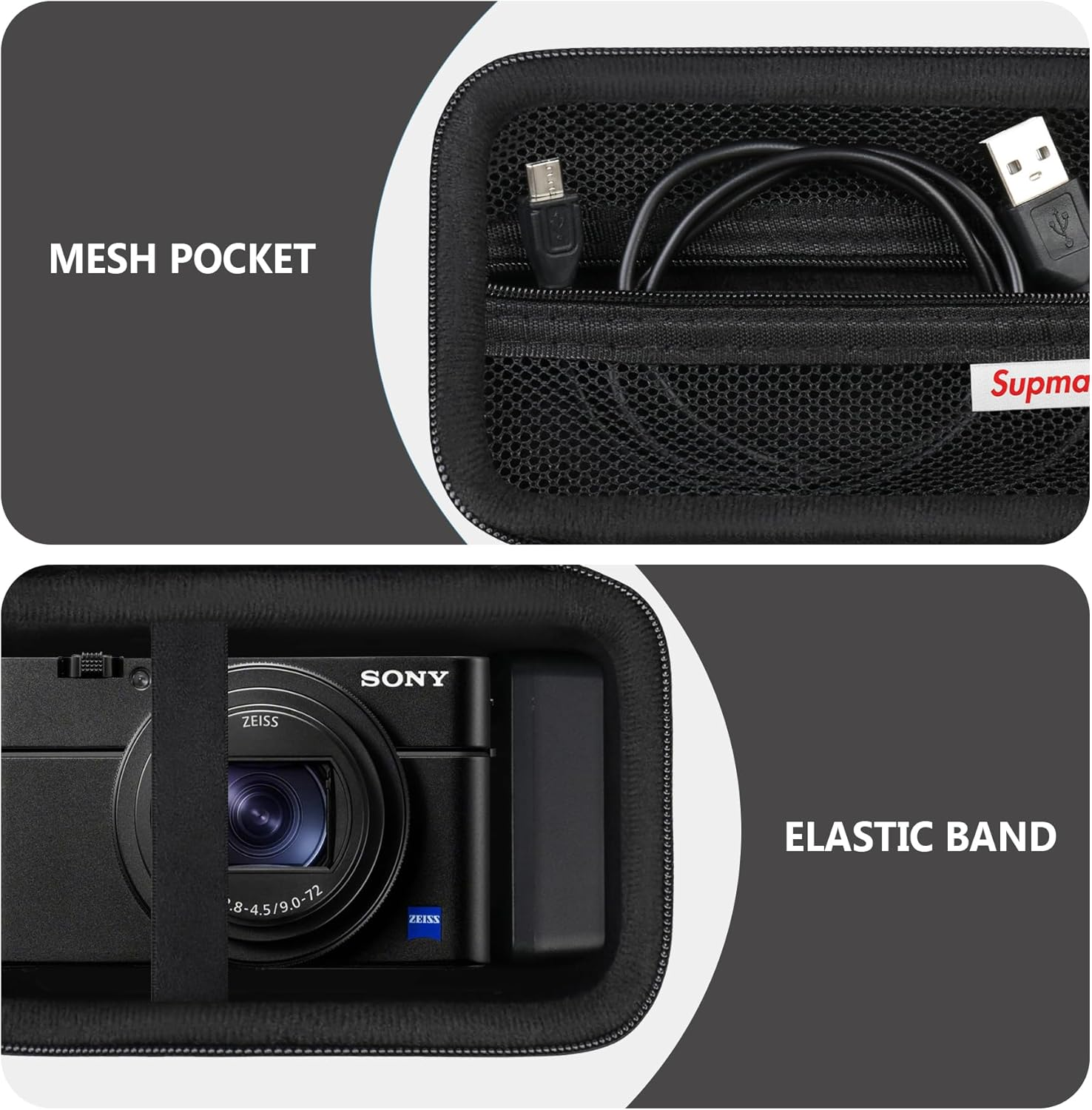 Supmay Carrying Case for Sony RX100 VII/ RX100 VI/ RX100 V/ RX100 IV/ RX100 III Premium Compact Camera, Storage Holder Travel Bag with Zipper Mesh Pocket for Charging Cable, USB Card, Black - Pink image number 7